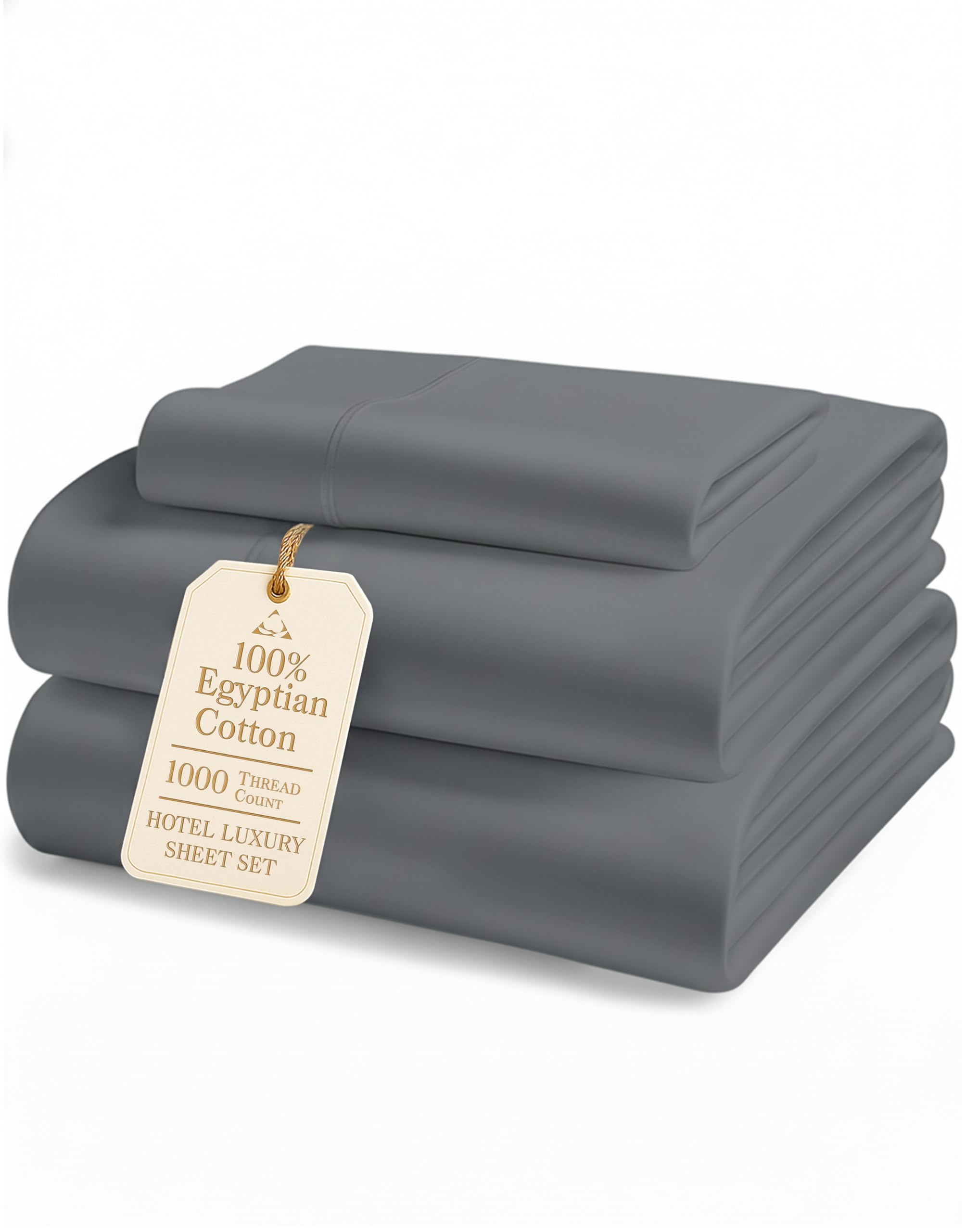 100% Egyptian Cotton King Sheet Set – Premium 1000 Thread Count Naturally Cooling & Breathable King Sheets, Authentic Long-Staple Cotton for Lasting Softness, Snug Fit 15" Deep Pocket Fitted -Charcoal