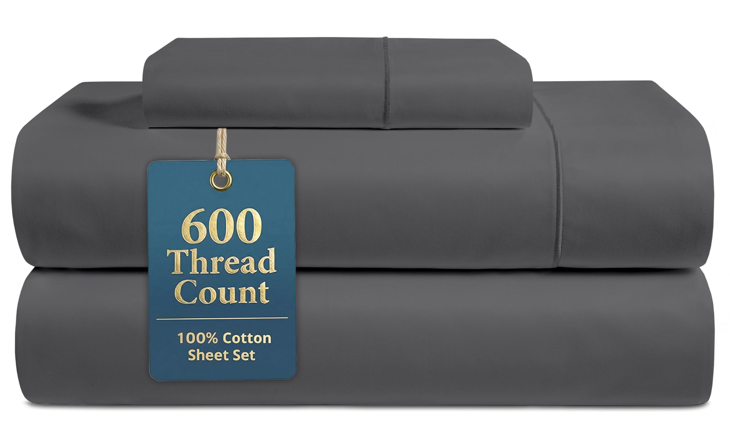 LANE LINEN Queen Bed Sheets - Pemium 600 Thread Count Long Staple 100% Cotton Sheets Queen Size Bed Set, Hotel Luxury Sateen Finish, 15" Deep Pocket Fitted Sheet, Cool & Durable - Denim