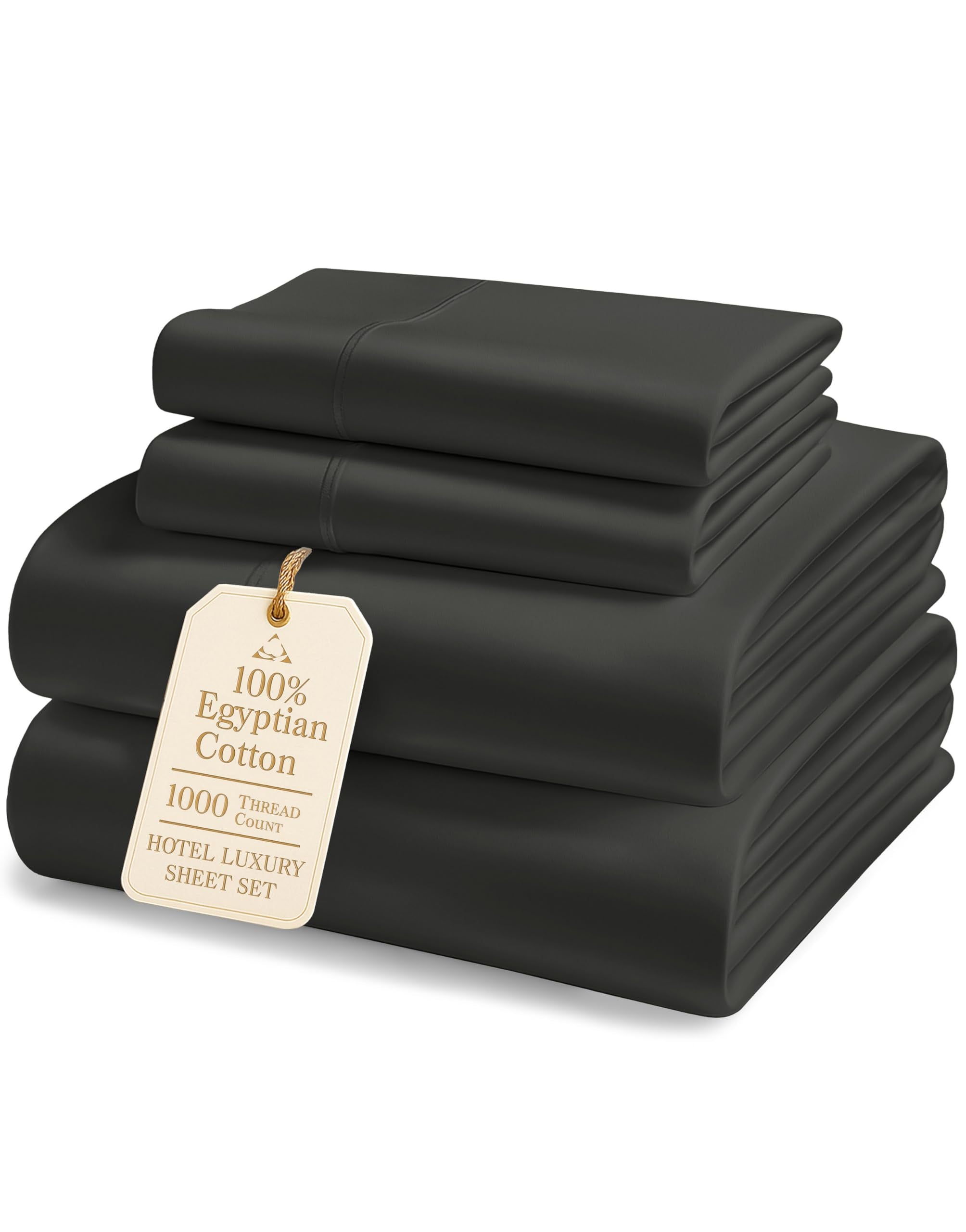 100% Egyptian Cotton King Sheet Set – Premium 1000 Thread Count Naturally Cooling & Breathable King Sheets, Authentic Long-Staple Cotton for Lasting Softness, Snug Fit 15" Deep Pocket Fitted -Charcoal
