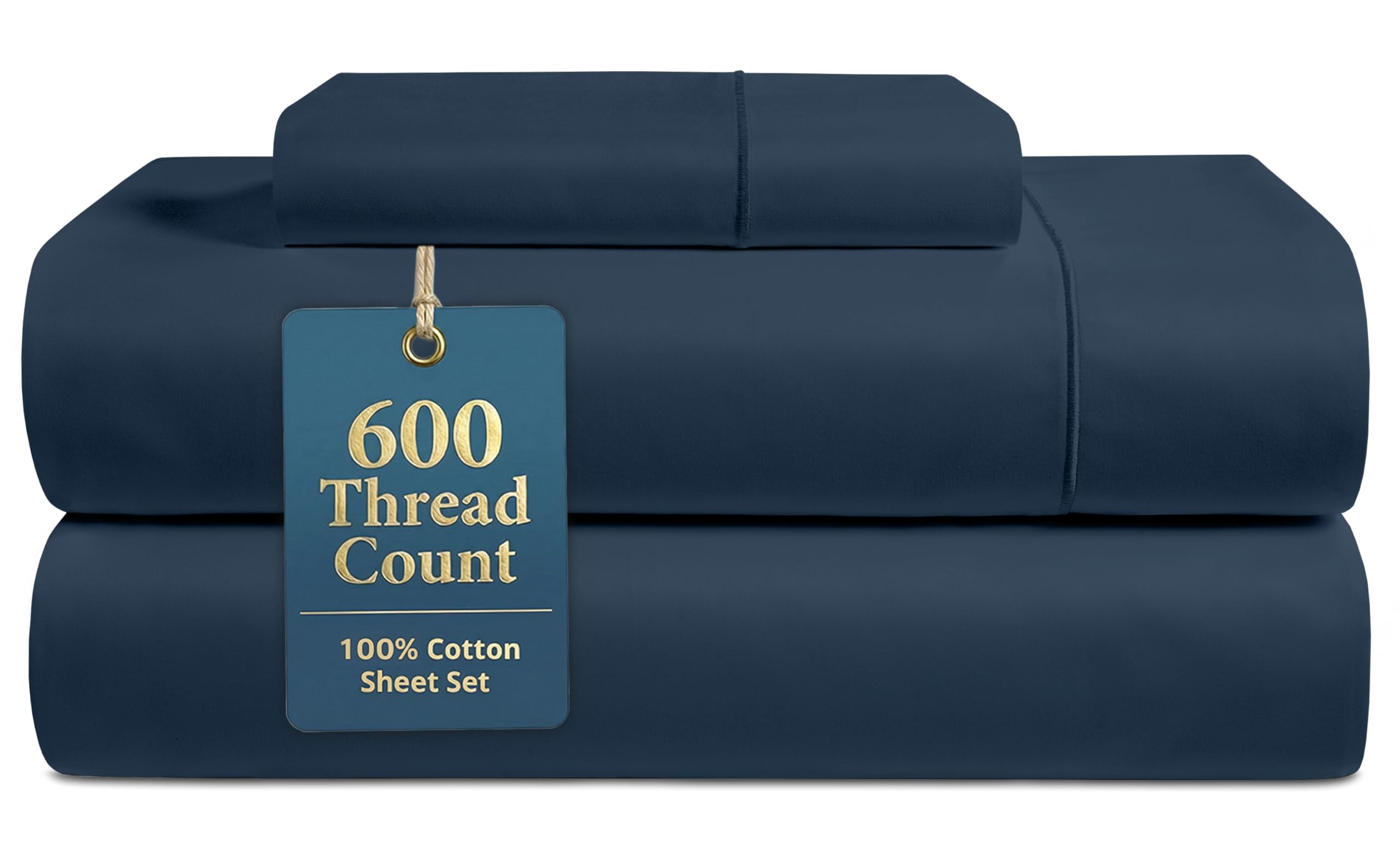 LANE LINEN Queen Bed Sheets - Pemium 600 Thread Count Long Staple 100% Cotton Sheets Queen Size Bed Set, Hotel Luxury Sateen Finish, 15" Deep Pocket Fitted Sheet, Cool & Durable - Denim