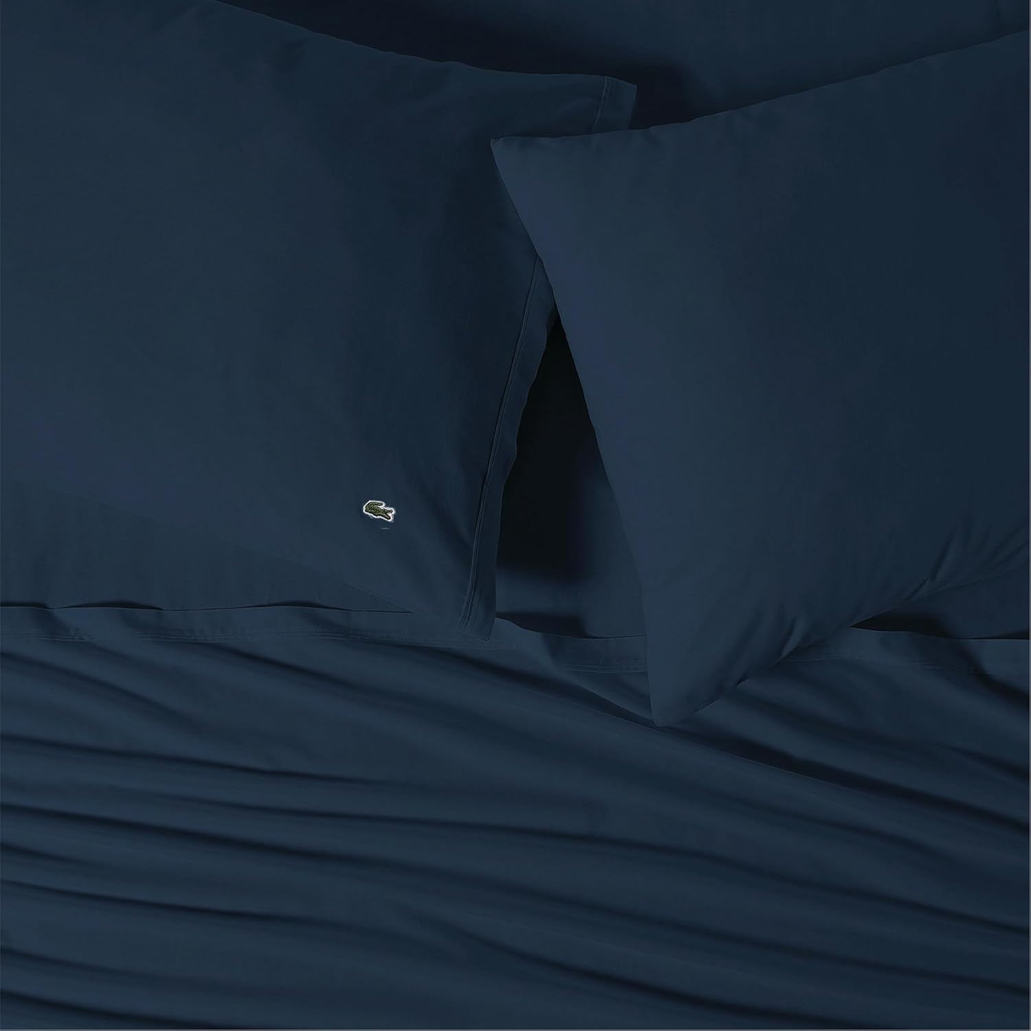 Lacoste 100% Cotton Percale 4-Piece Sheet Set – Cool, Crisp, Matte, and Durable, Oeko-Tex Certified – Solid, Navy, Full