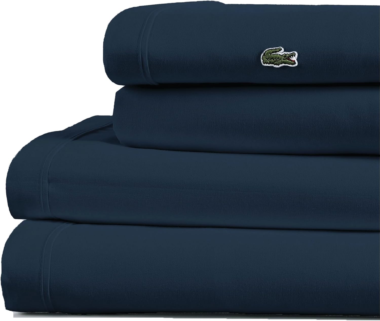 Lacoste 100% Cotton Percale 4-Piece Sheet Set – Cool, Crisp, Matte, and Durable, Oeko-Tex Certified – Solid, Navy, Full