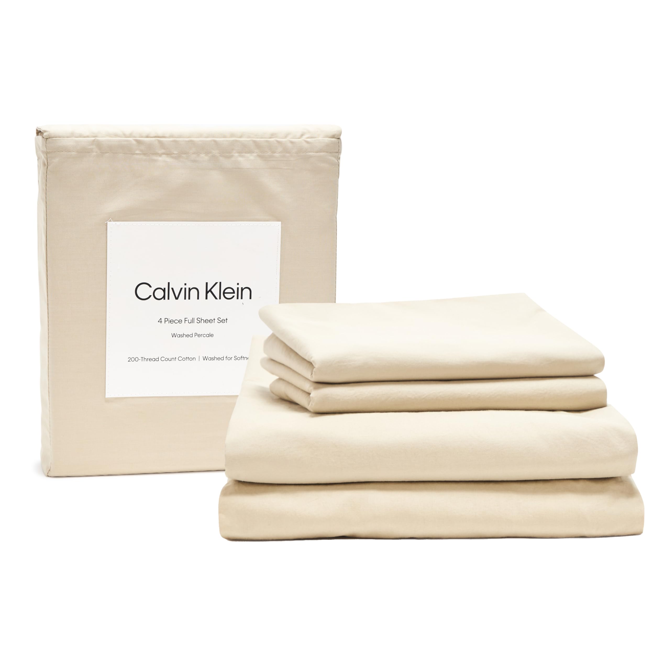 Calvin Klein - Queen Bed Sheets, Relaxed Garment Washed Cotton Percale Bedding Set with Matching Pillowcases, Deep Pockets, Oeko-TEX Certified (Washed Percale Steel Blue, Queen)