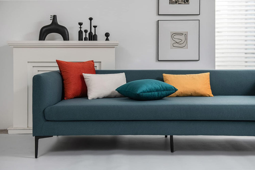 DEZENE Throw Pillow Covers 18x18 Teal: Pack of 2 Cozy Soft Velvet Square Modern Luxury Decorative Throw Pillow Cases for Sofa Couch Living Room Bed Home Decor