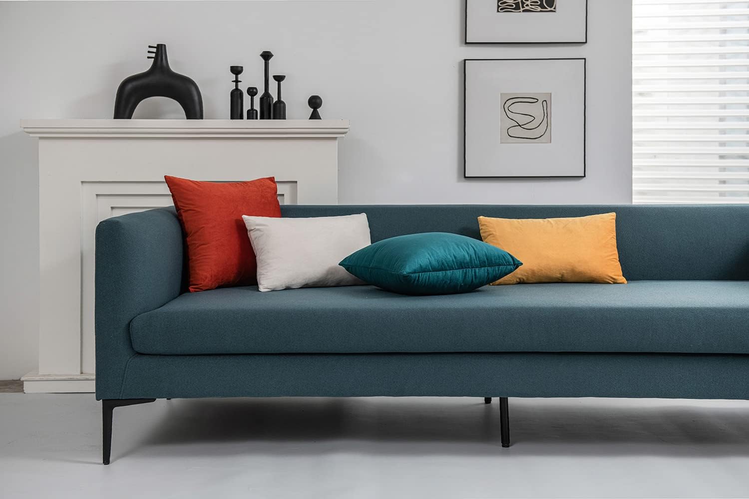 DEZENE Throw Pillow Covers 18x18 Teal: Pack of 2 Cozy Soft Velvet Square Modern Luxury Decorative Throw Pillow Cases for Sofa Couch Living Room Bed Home Decor