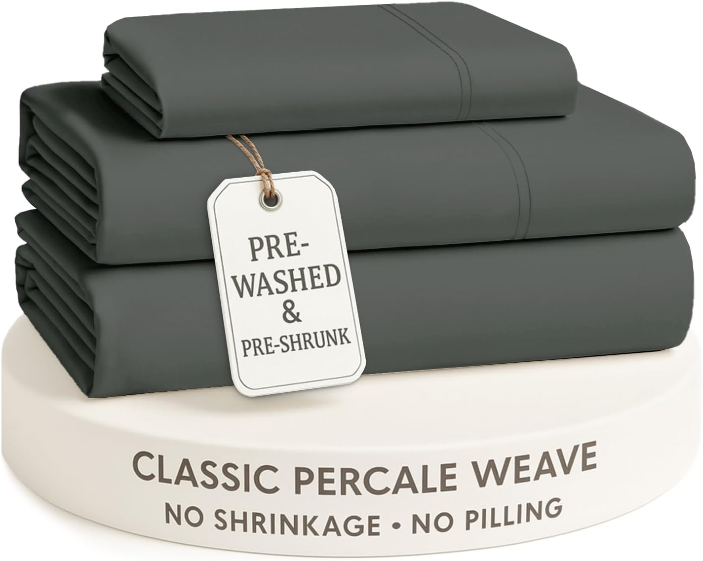LANE LINEN Twin Sheets Set – Long-Staple 100% Cotton Pre-Washed Twin Sheets, Naturally Cool & Soft Percale Weave for All-Season Comfort for Dorm use, Machine Washable,15” Deep Pocket – Charcoal