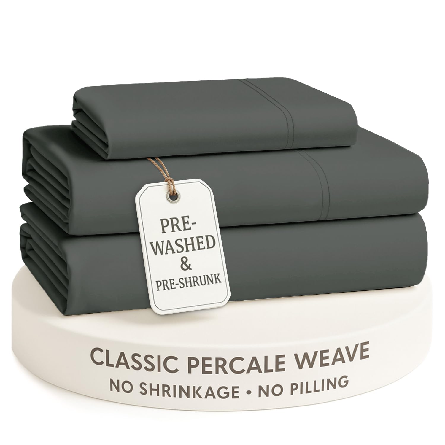 LANE LINEN Twin Sheets Set – Long-Staple 100% Cotton Pre-Washed Twin Sheets, Naturally Cool & Soft Percale Weave for All-Season Comfort for Dorm use, Machine Washable,15” Deep Pocket – Charcoal