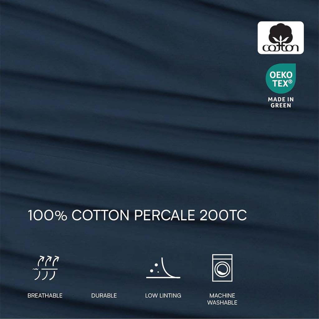 Lacoste 100% Cotton Percale 4-Piece Sheet Set – Cool, Crisp, Matte, and Durable, Oeko-Tex Certified – Solid, Navy, Full