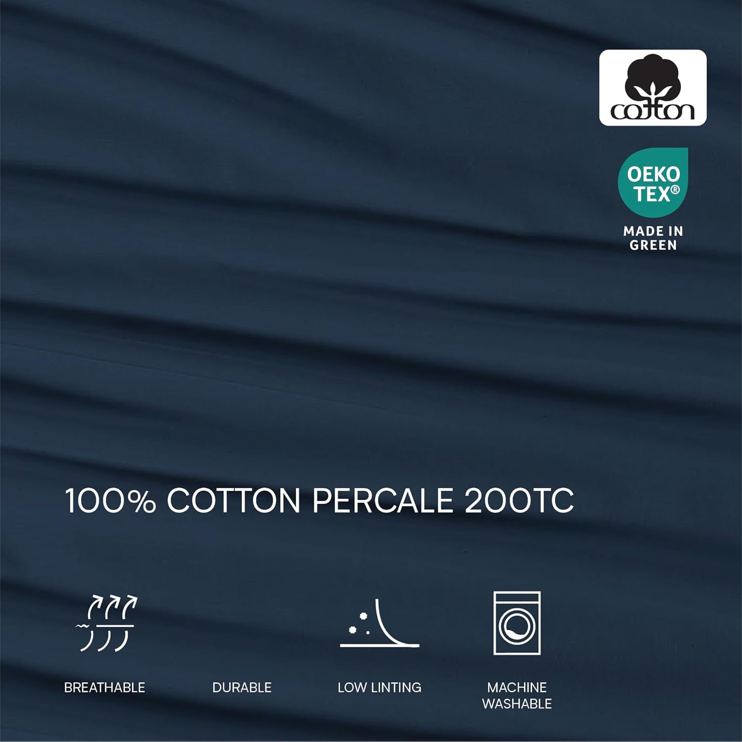 Lacoste 100% Cotton Percale 4-Piece Sheet Set – Cool, Crisp, Matte, and Durable, Oeko-Tex Certified – Solid, Navy, Full