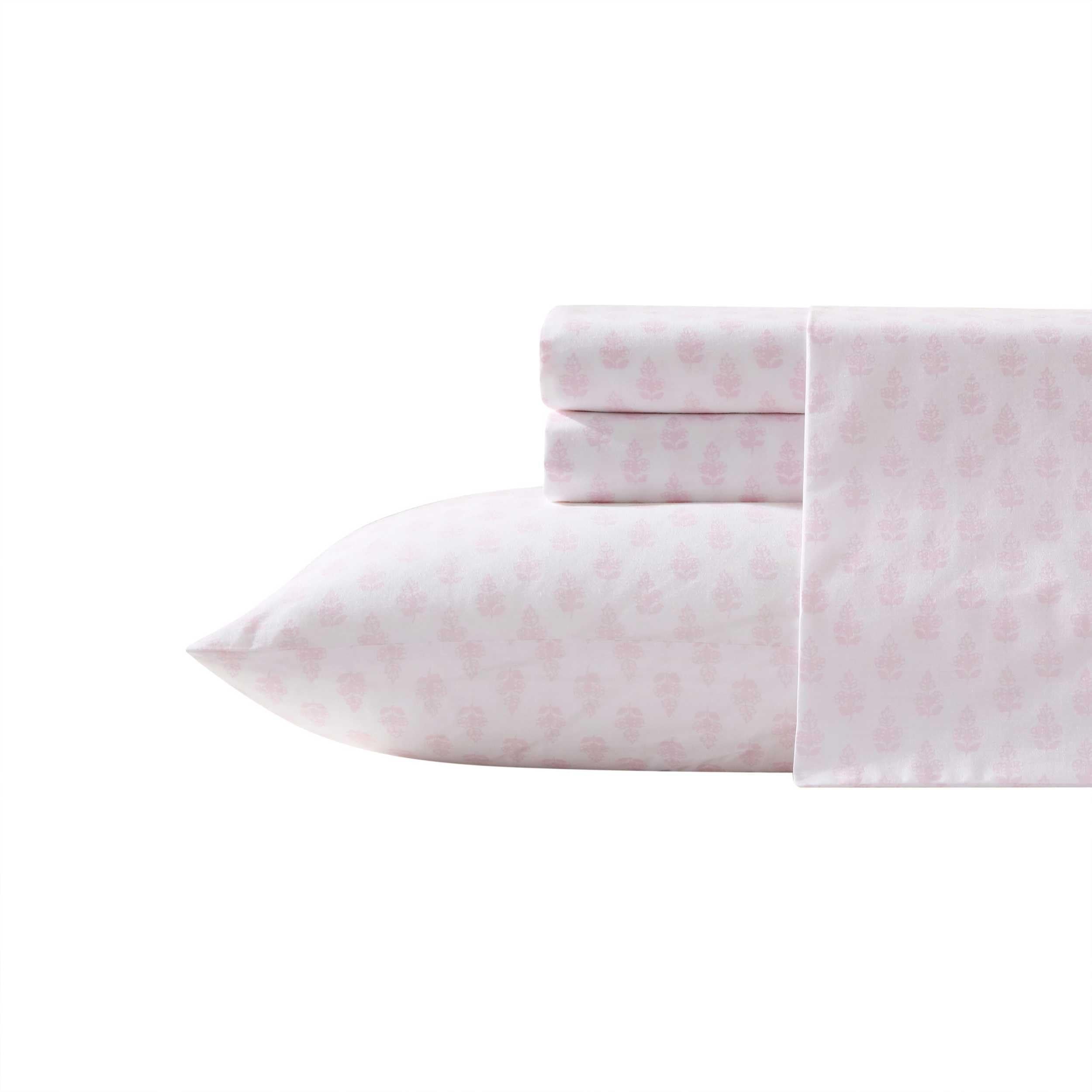 Laura Ashley - Queen Sheets, Cotton Percale Bedding Set, Lightweight & Breathable Home Decor (Evie Pink, Queen)