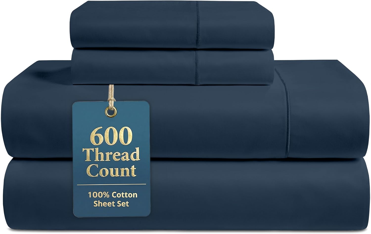 LANE LINEN Queen Bed Sheets - Pemium 600 Thread Count Long Staple 100% Cotton Sheets Queen Size Bed Set, Hotel Luxury Sateen Finish, 15" Deep Pocket Fitted Sheet, Cool & Durable - Denim