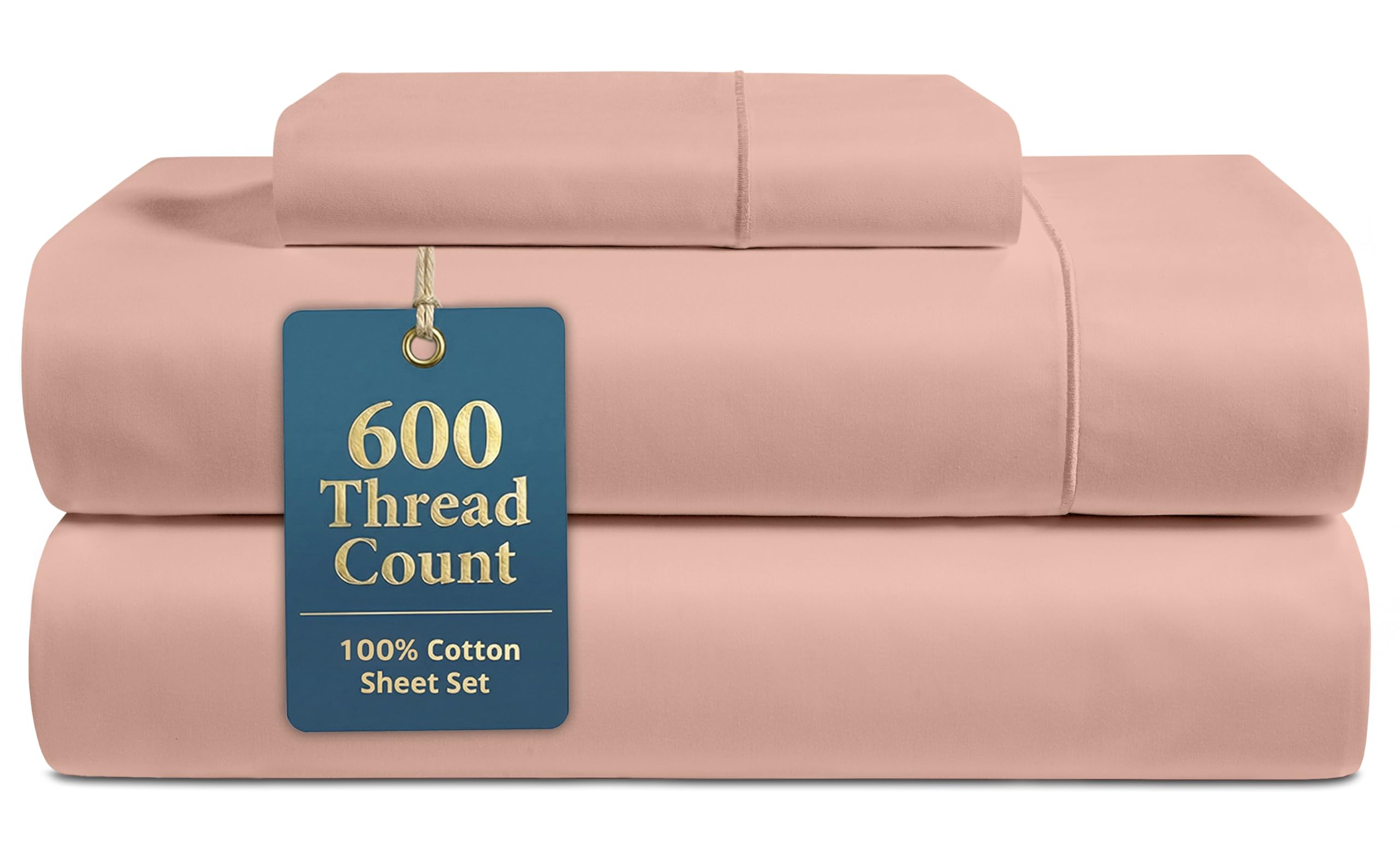 LANE LINEN Queen Bed Sheets - Pemium 600 Thread Count Long Staple 100% Cotton Sheets Queen Size Bed Set, Hotel Luxury Sateen Finish, 15" Deep Pocket Fitted Sheet, Cool & Durable - Denim
