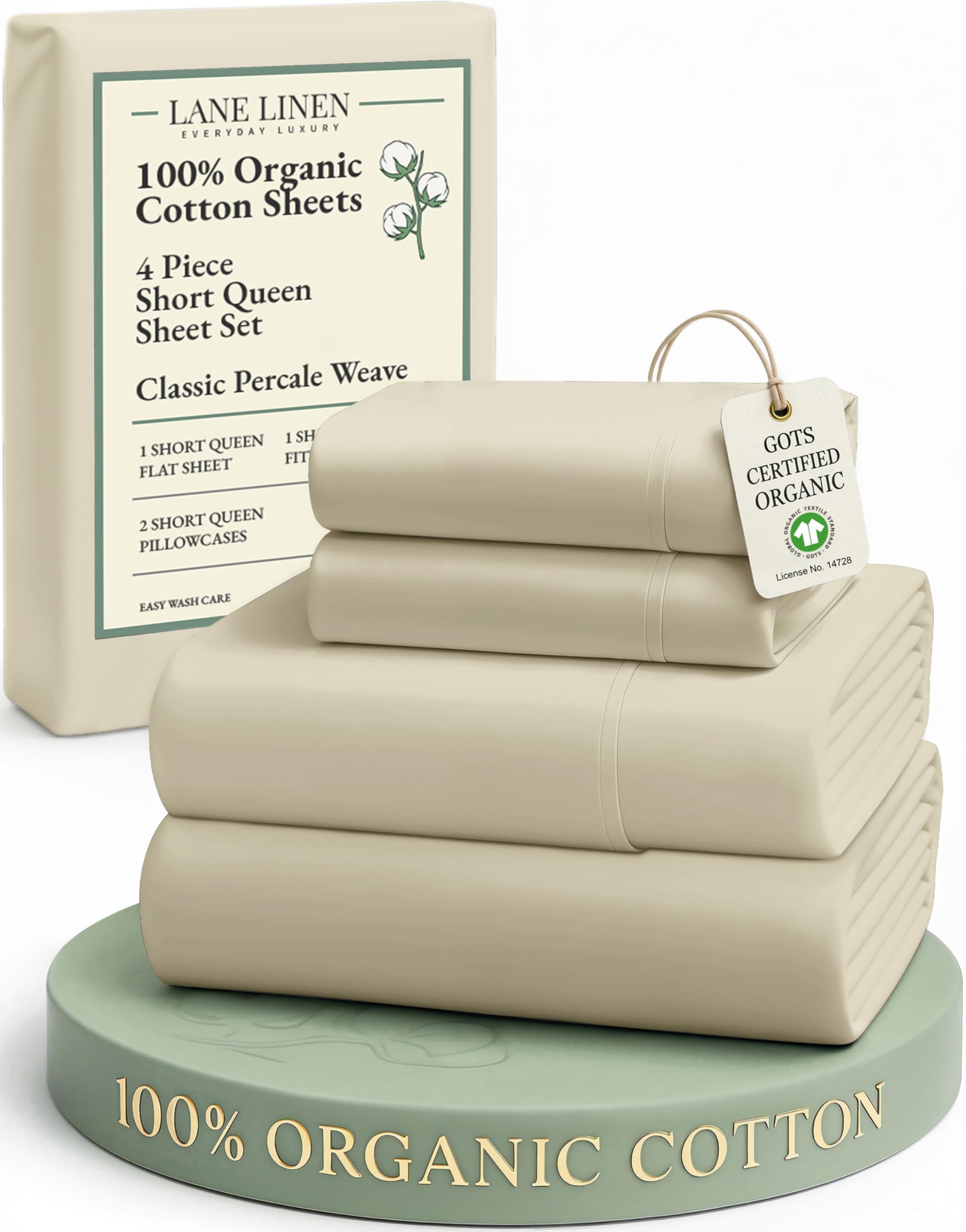 LANE LINEN Eco Friendly 100% Organic Cotton Queen Sheet Set, Soft & Comfy Fully Elasticized 15" Deep Pocket Bed Sheets, Low Pill Naturally Cooling Machine Wash Sábanas Queen- White Bed Sheets