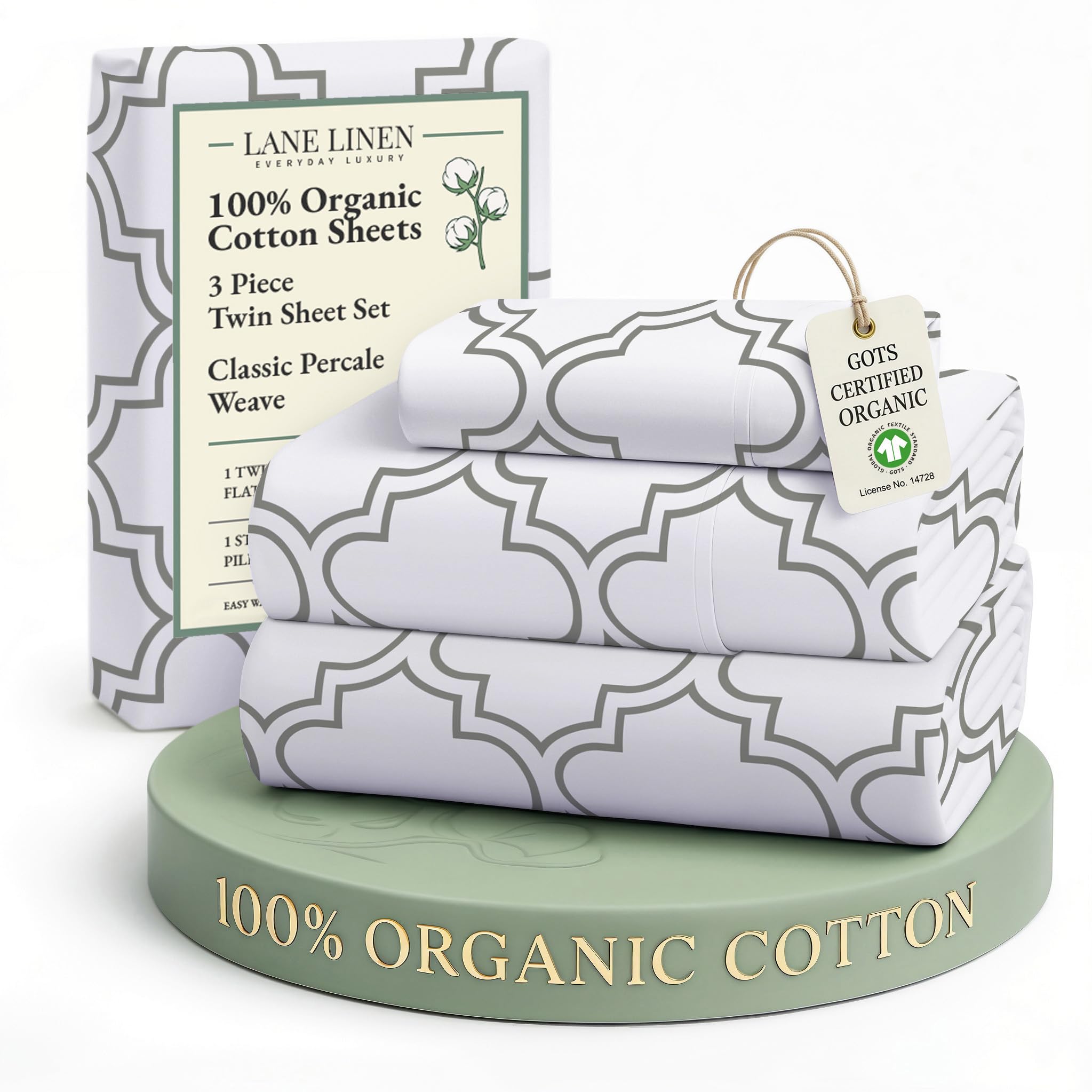 LANE LINEN Eco Friendly 100% Organic Cotton Queen Sheet Set, Soft & Comfy Fully Elasticized 15" Deep Pocket Bed Sheets, Low Pill Naturally Cooling Machine Wash Sábanas Queen- White Bed Sheets