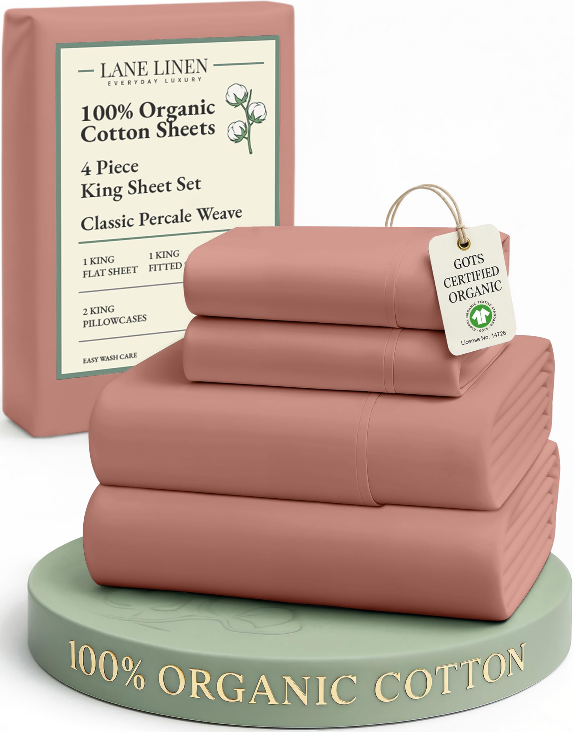 LANE LINEN Eco Friendly 100% Organic Cotton Queen Sheet Set, Soft & Comfy Fully Elasticized 15" Deep Pocket Bed Sheets, Low Pill Naturally Cooling Machine Wash Sábanas Queen- White Bed Sheets