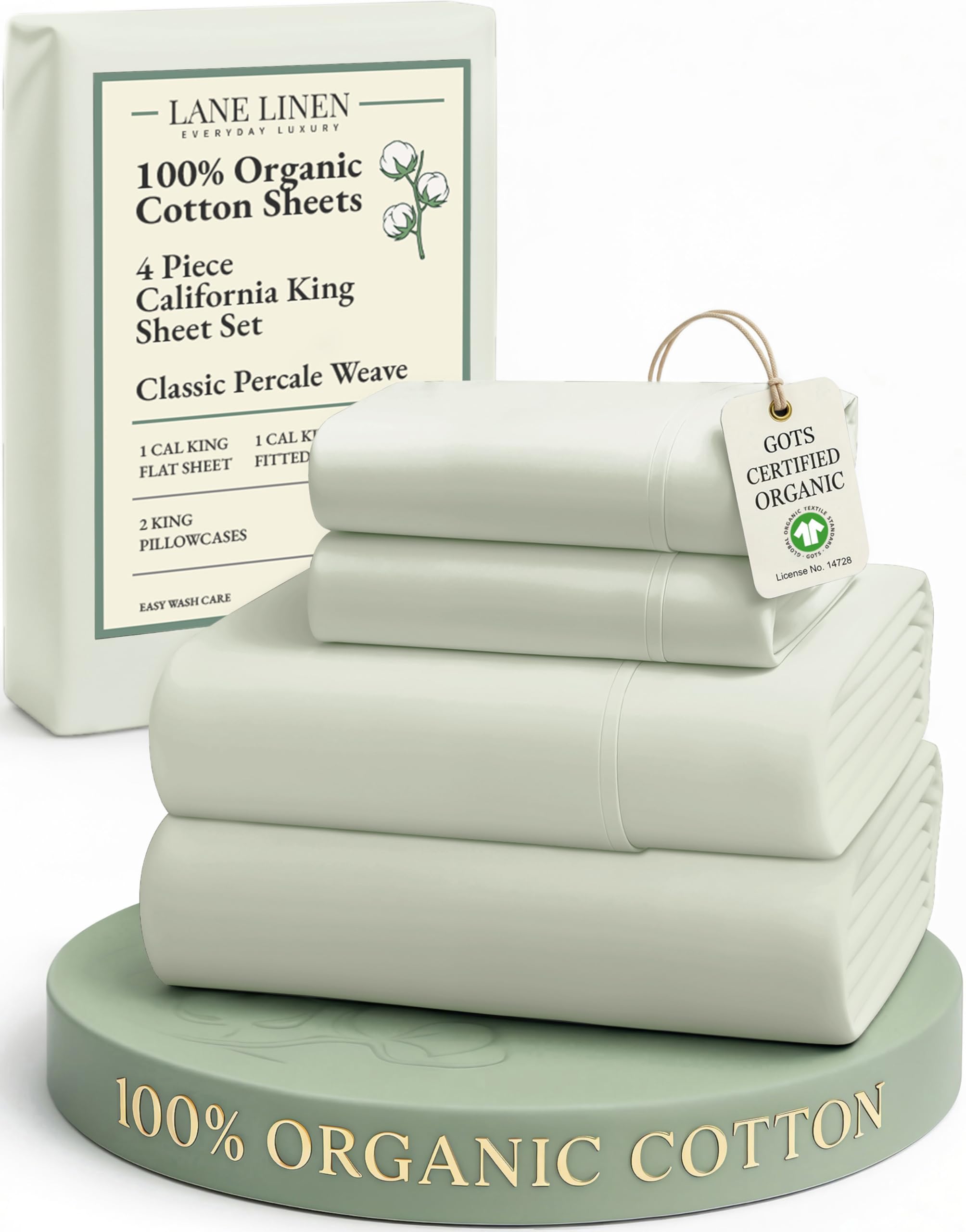 LANE LINEN Eco Friendly 100% Organic Cotton Queen Sheet Set, Soft & Comfy Fully Elasticized 15" Deep Pocket Bed Sheets, Low Pill Naturally Cooling Machine Wash Sábanas Queen- White Bed Sheets