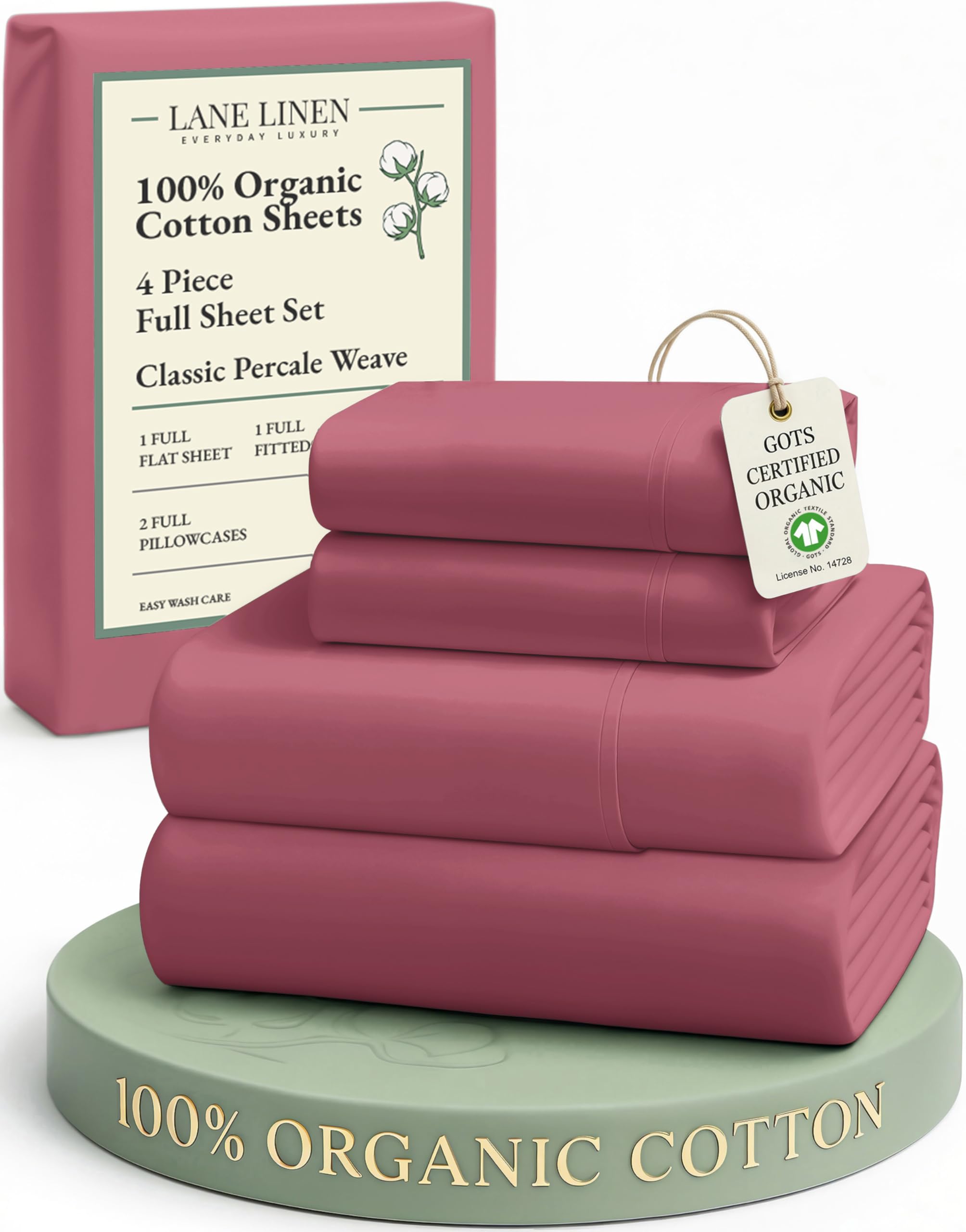 LANE LINEN Eco Friendly 100% Organic Cotton Queen Sheet Set, Soft & Comfy Fully Elasticized 15" Deep Pocket Bed Sheets, Low Pill Naturally Cooling Machine Wash Sábanas Queen- White Bed Sheets