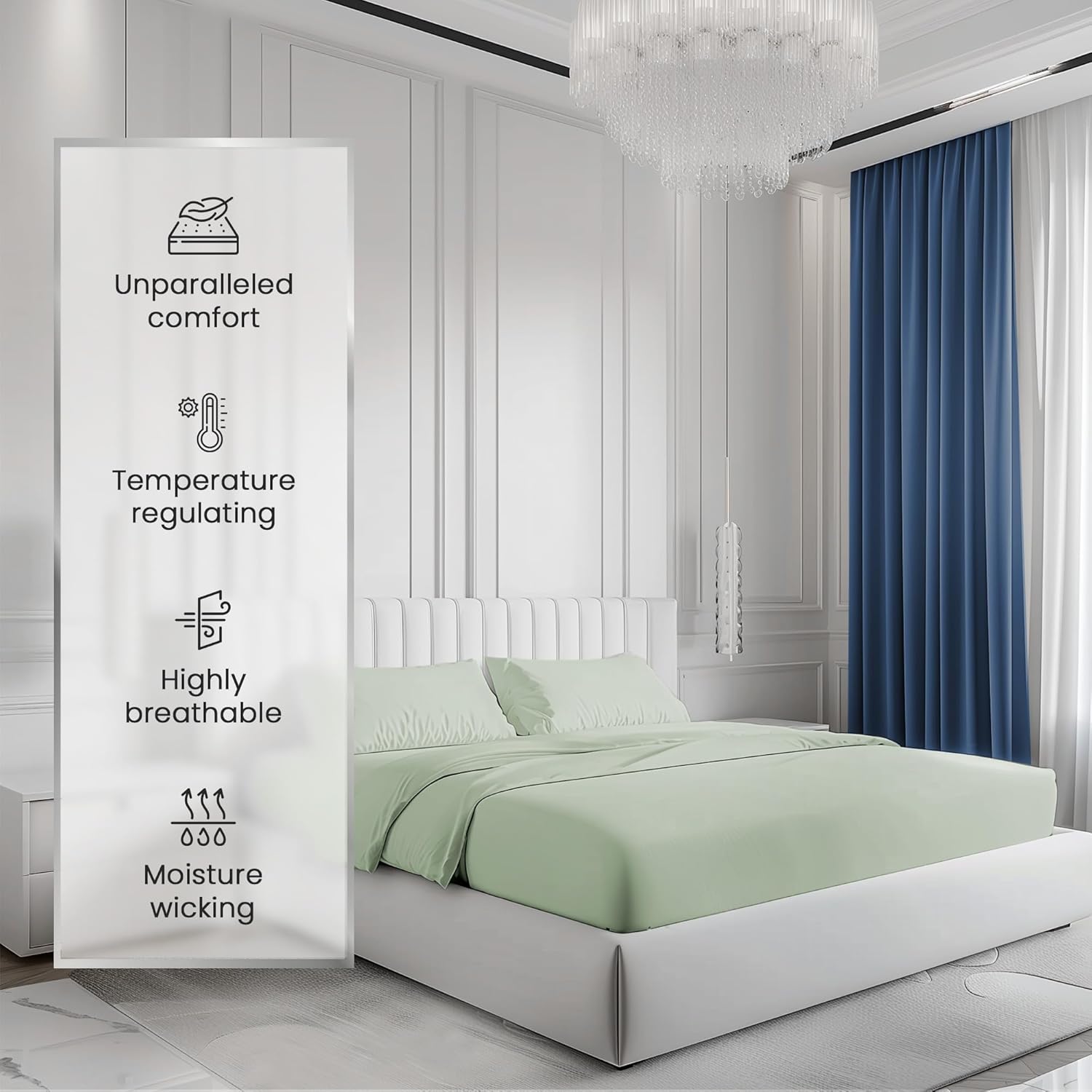 King Bed Sheets Deep Pocket King Sheet Set, 1000 Thread Count Long Staple Fully Elasticated 100% Cotton Sheet & Pillowcase sets, Machine Wash No Pill Naturally Breathable Cotton Bedding- Mineral