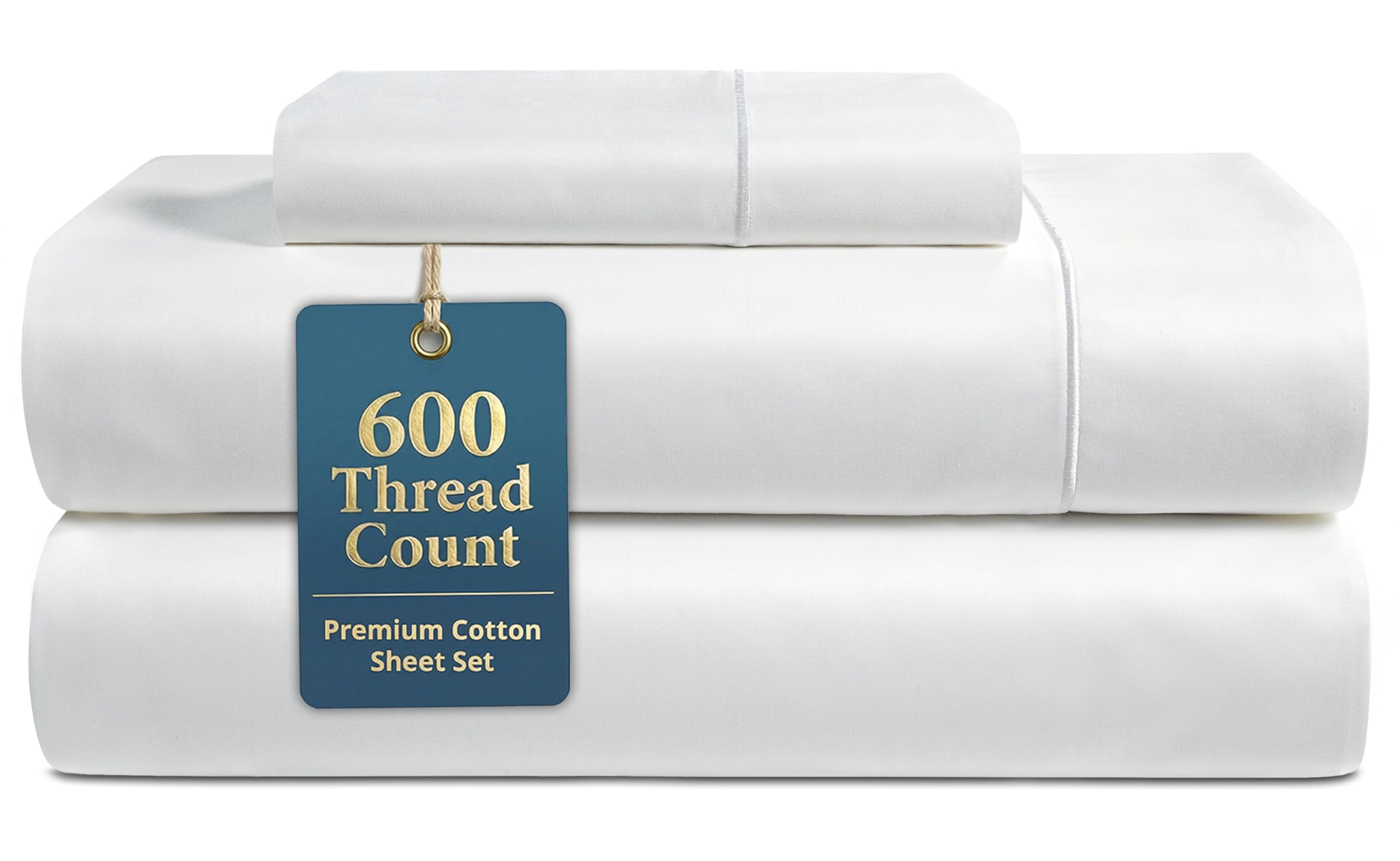 LANE LINEN 100% Cotton Sheets Full Size - 600 Thread Count Sateen Weave - Hotel Quality Softness, Great for Everyday Comfort - Securely Fits Matresses Upto 15'' Deep - Oeko TEX Certified - White