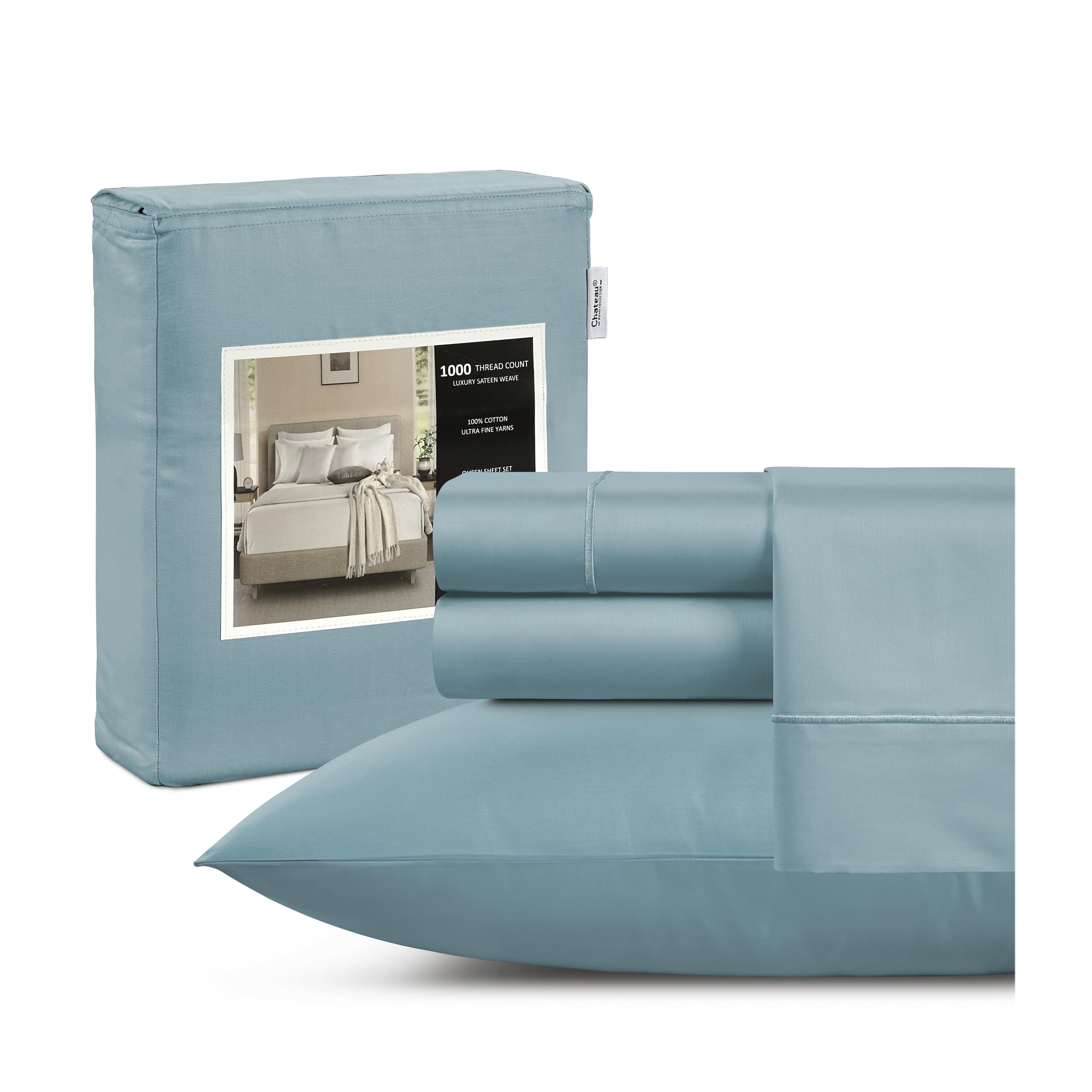 King Bed Sheets Deep Pocket King Sheet Set, 1000 Thread Count Long Staple Fully Elasticated 100% Cotton Sheet & Pillowcase sets, Machine Wash No Pill Naturally Breathable Cotton Bedding- Mineral