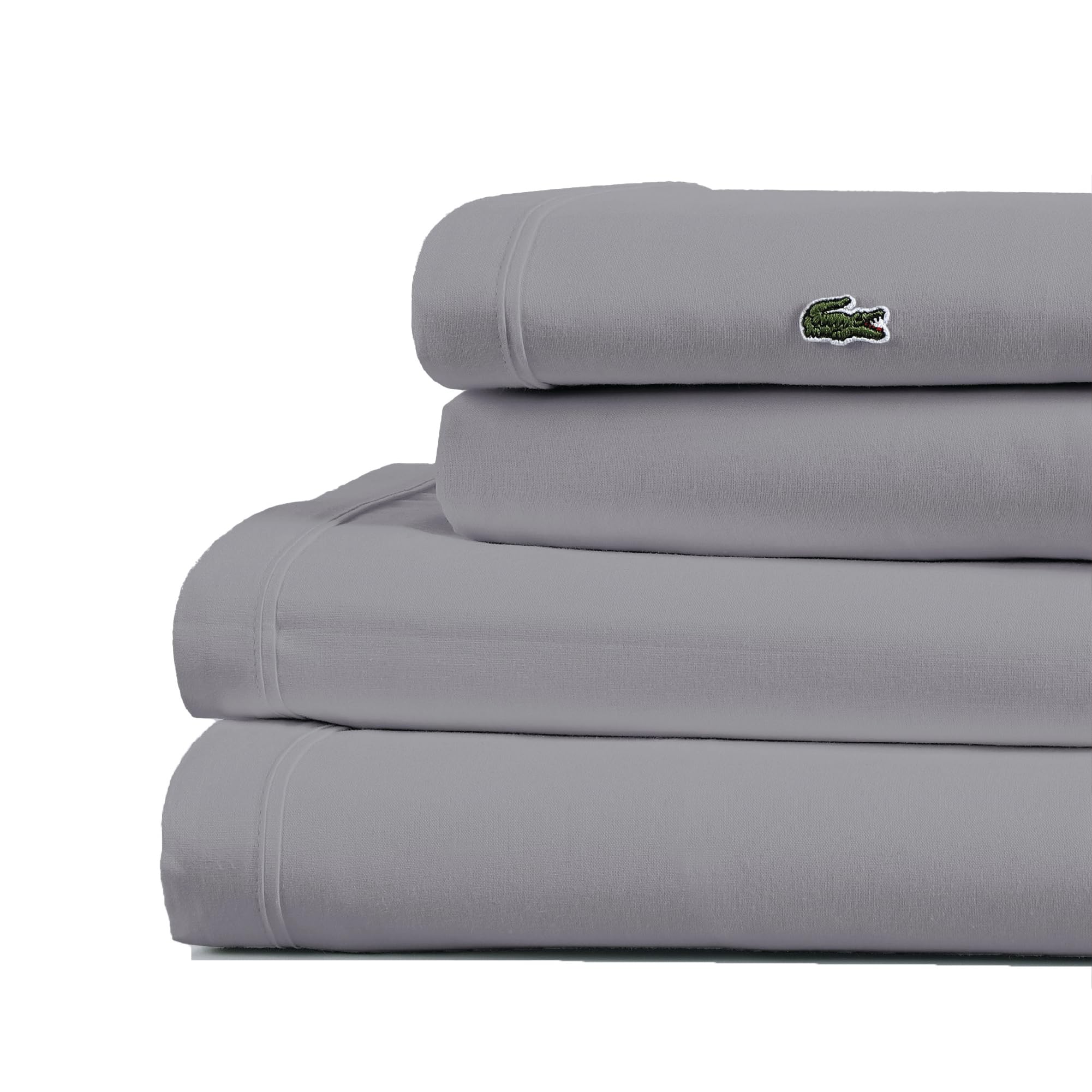 Lacoste 100% Cotton Percale 4-Piece Sheet Set – Cool, Crisp, Matte, and Durable, Oeko-Tex Certified – Solid, Navy, Full