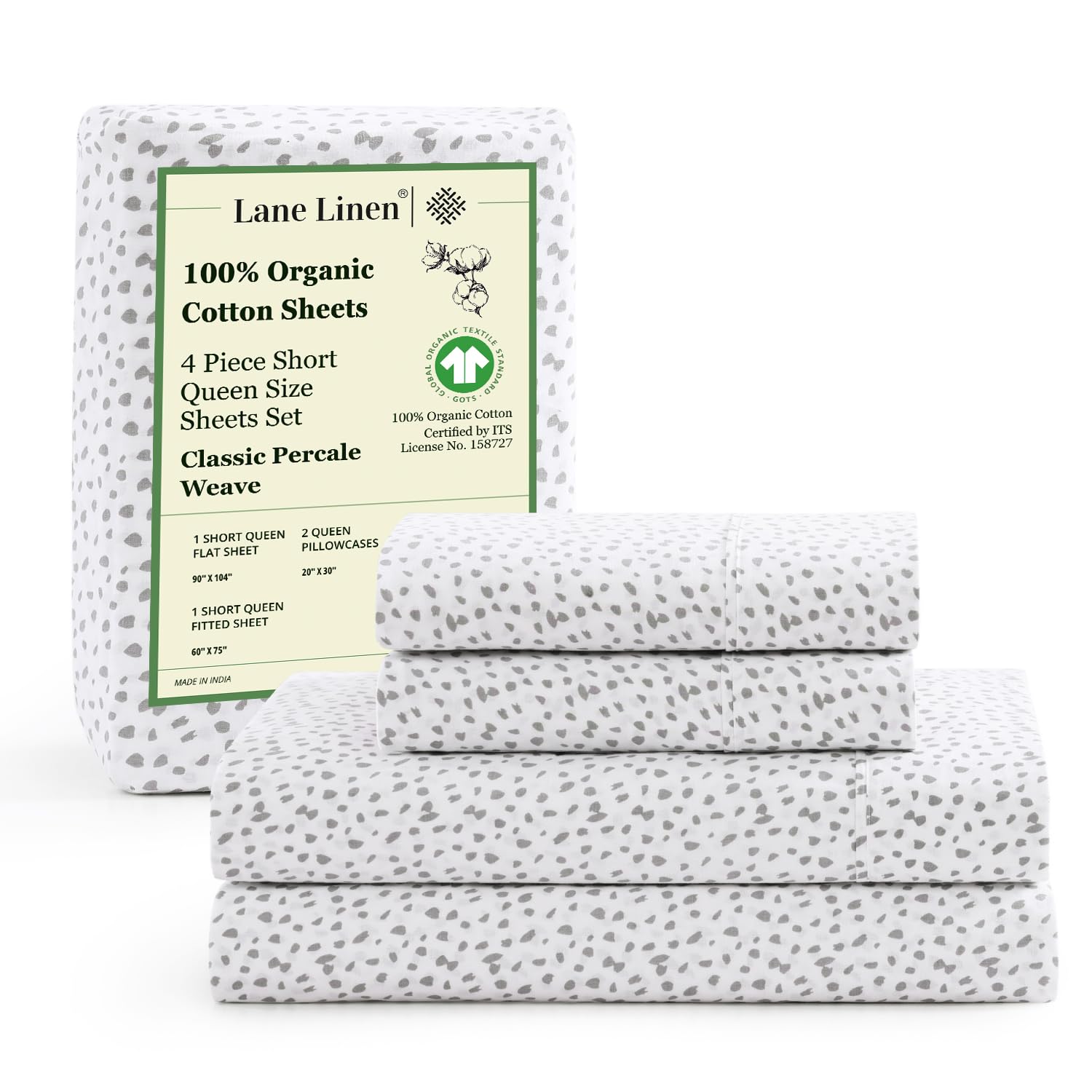 LANE LINEN 100% Organic Cotton Sheets Queen Size Bed Set, Machine Wash Eco Friendly Sustainably Produced Cotton Queen Sheet Set, Soft & Comfy Long Stabple Naturally Cooling Sheets– Mineral