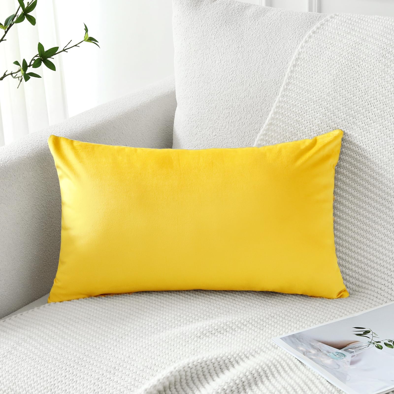 Artscope Luxury Velvet Pillow Covers Super Soft Decorative Square Throw Pillow Covers Case Cushion Covers for Sofa Couch Bedroom Car Decor 12x20 Inch Gold