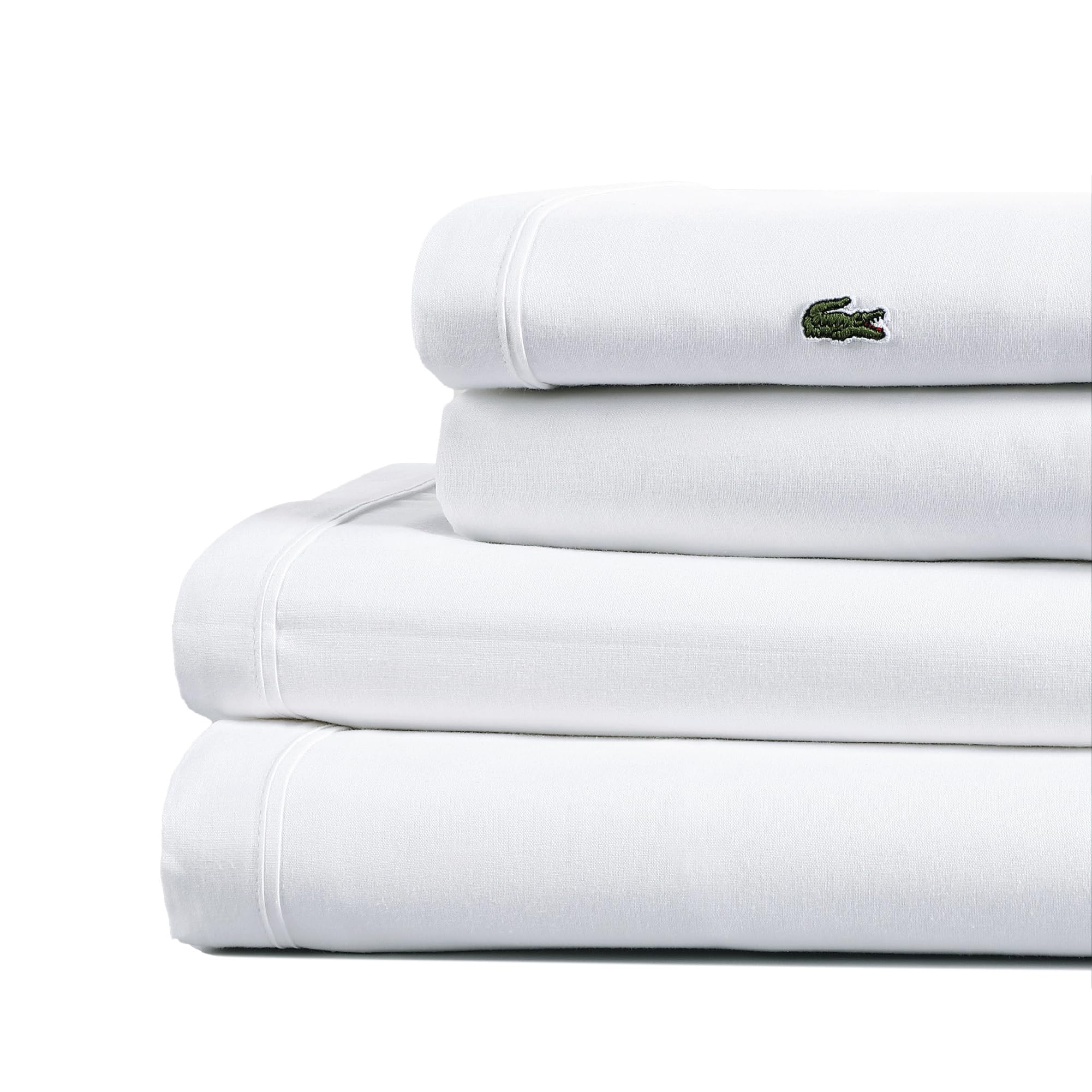 Lacoste 100% Cotton Percale 4-Piece Sheet Set – Cool, Crisp, Matte, and Durable, Oeko-Tex Certified – Solid, Navy, Full