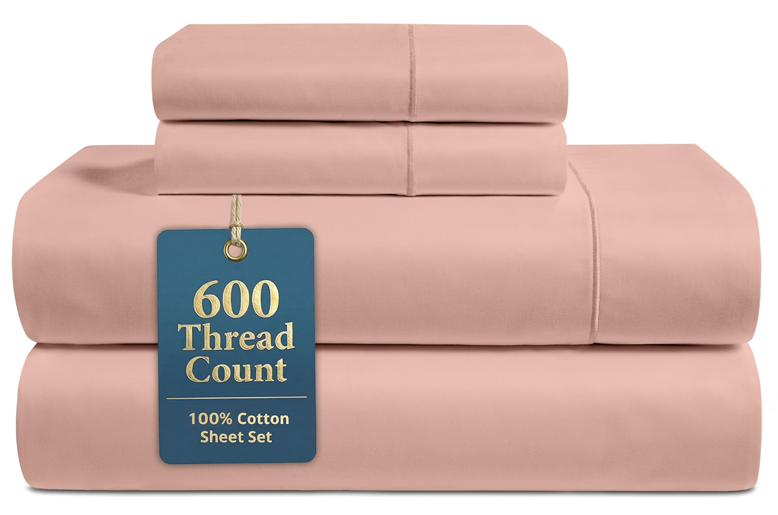 LANE LINEN Queen Bed Sheets - Pemium 600 Thread Count Long Staple 100% Cotton Sheets Queen Size Bed Set, Hotel Luxury Sateen Finish, 15" Deep Pocket Fitted Sheet, Cool & Durable - Denim