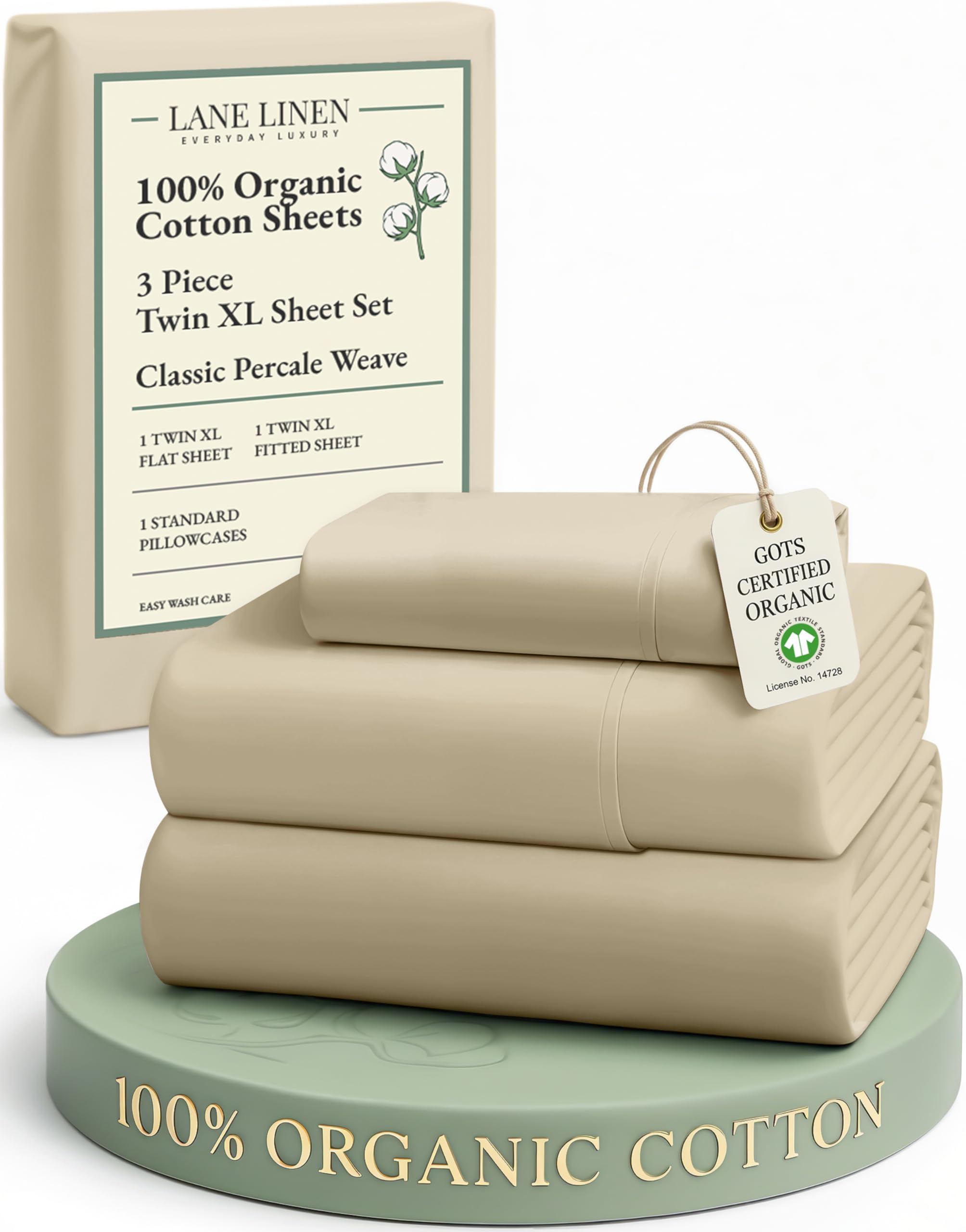LANE LINEN Eco Friendly 100% Organic Cotton Queen Sheet Set, Soft & Comfy Fully Elasticized 15" Deep Pocket Bed Sheets, Low Pill Naturally Cooling Machine Wash Sábanas Queen- White Bed Sheets