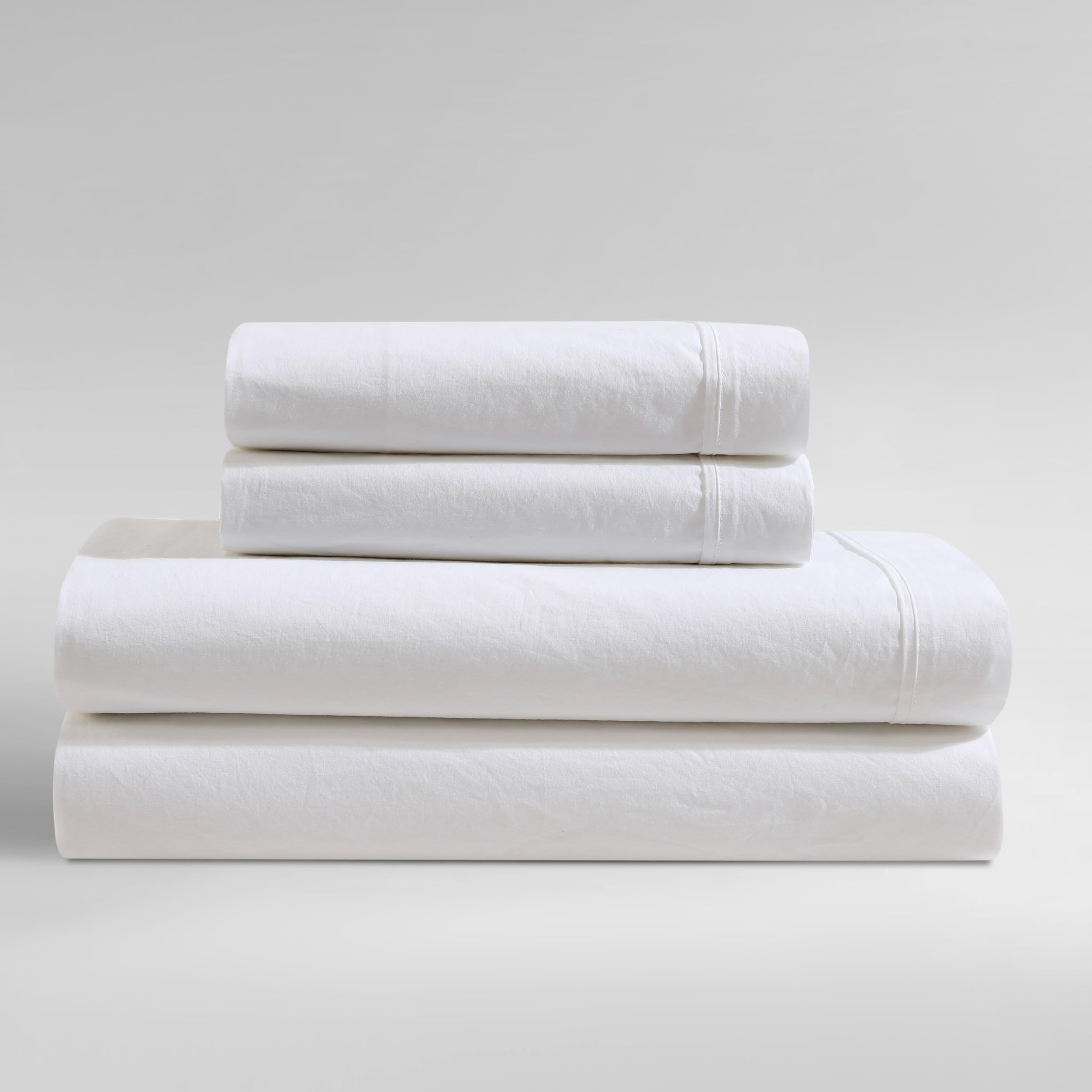 Calvin Klein - Queen Bed Sheets, Relaxed Garment Washed Cotton Percale Bedding Set with Matching Pillowcases, Deep Pockets, Oeko-TEX Certified (Washed Percale Steel Blue, Queen)