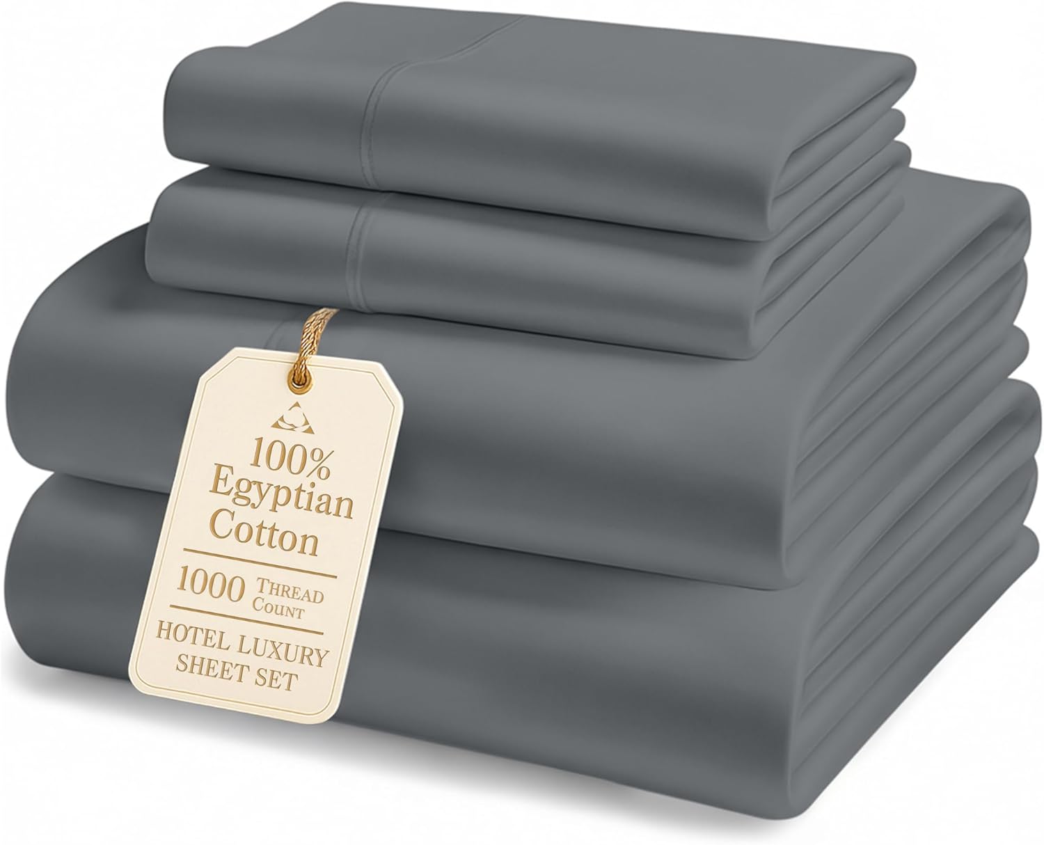 100% Egyptian Cotton King Sheet Set – Premium 1000 Thread Count Naturally Cooling & Breathable King Sheets, Authentic Long-Staple Cotton for Lasting Softness, Snug Fit 15" Deep Pocket Fitted -Charcoal