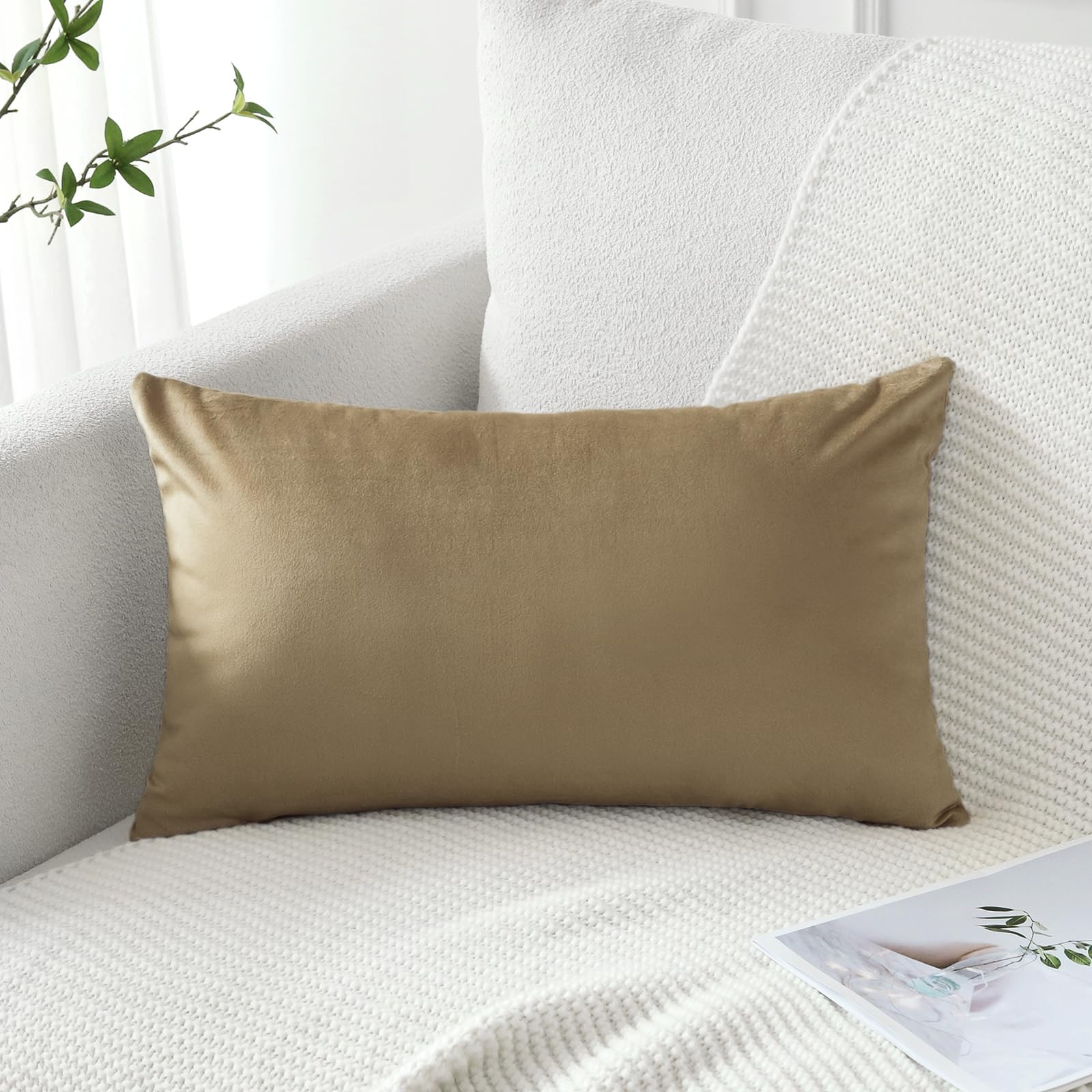Artscope Luxury Velvet Pillow Covers Super Soft Decorative Square Throw Pillow Covers Case Cushion Covers for Sofa Couch Bedroom Car Decor 12x20 Inch Gold