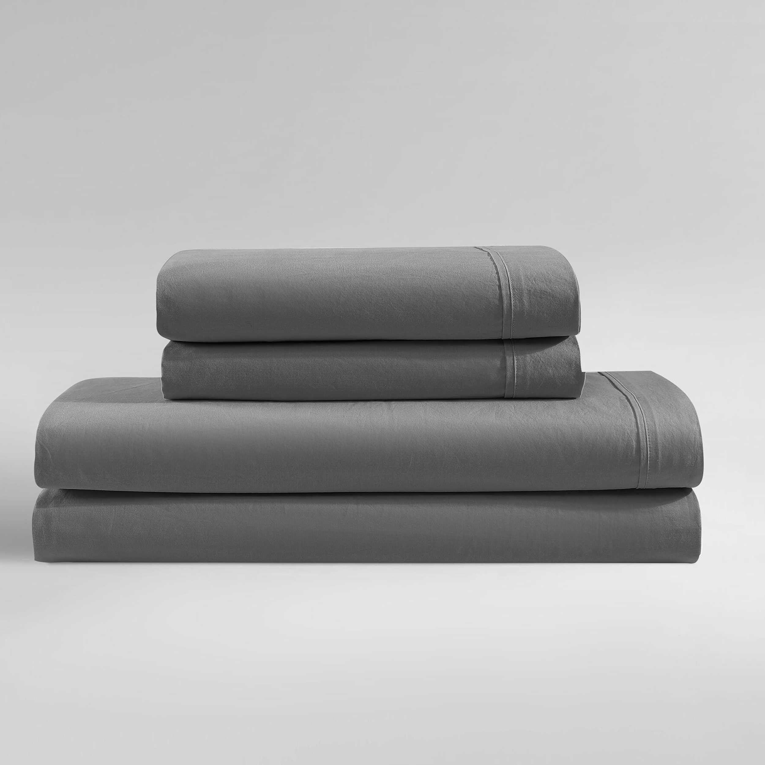 Calvin Klein - Queen Bed Sheets, Relaxed Garment Washed Cotton Percale Bedding Set with Matching Pillowcases, Deep Pockets, Oeko-TEX Certified (Washed Percale Steel Blue, Queen)