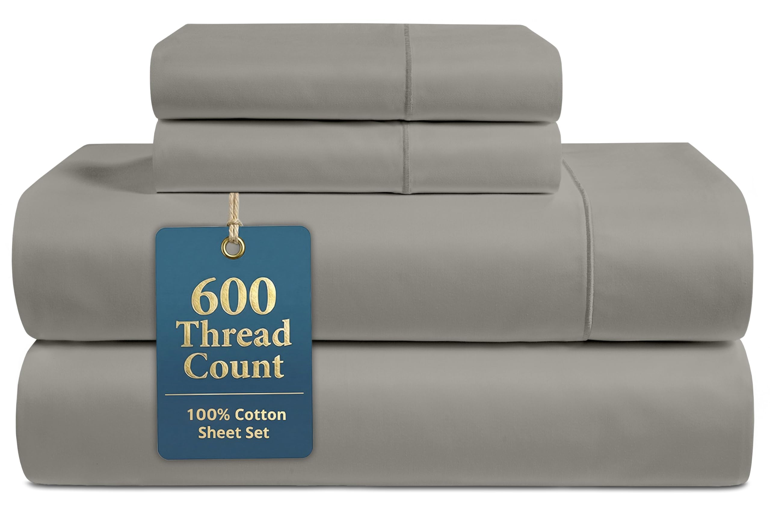 LANE LINEN Queen Bed Sheets - Pemium 600 Thread Count Long Staple 100% Cotton Sheets Queen Size Bed Set, Hotel Luxury Sateen Finish, 15" Deep Pocket Fitted Sheet, Cool & Durable - Denim