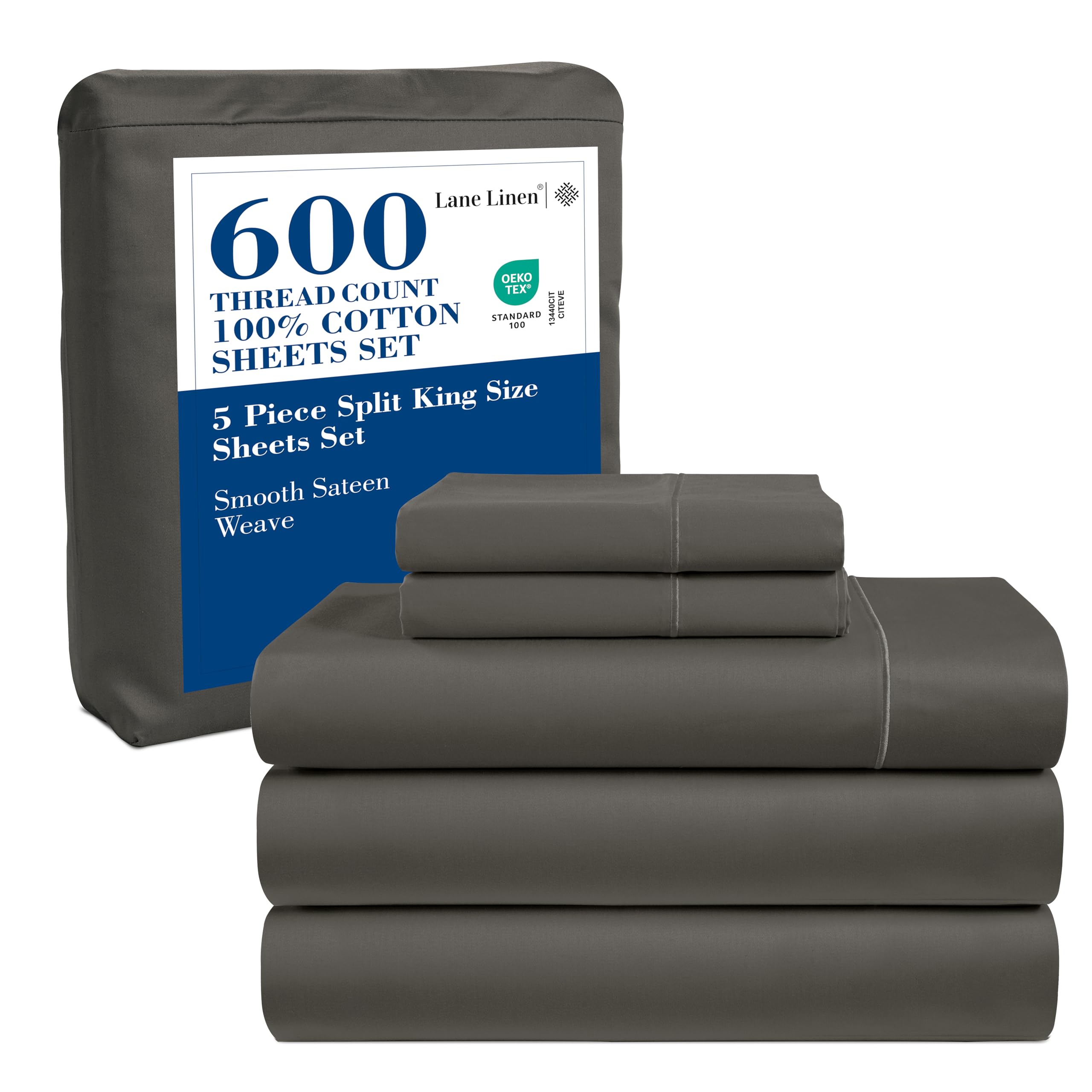 LANE LINEN Queen Bed Sheets - Pemium 600 Thread Count Long Staple 100% Cotton Sheets Queen Size Bed Set, Hotel Luxury Sateen Finish, 15" Deep Pocket Fitted Sheet, Cool & Durable - Denim