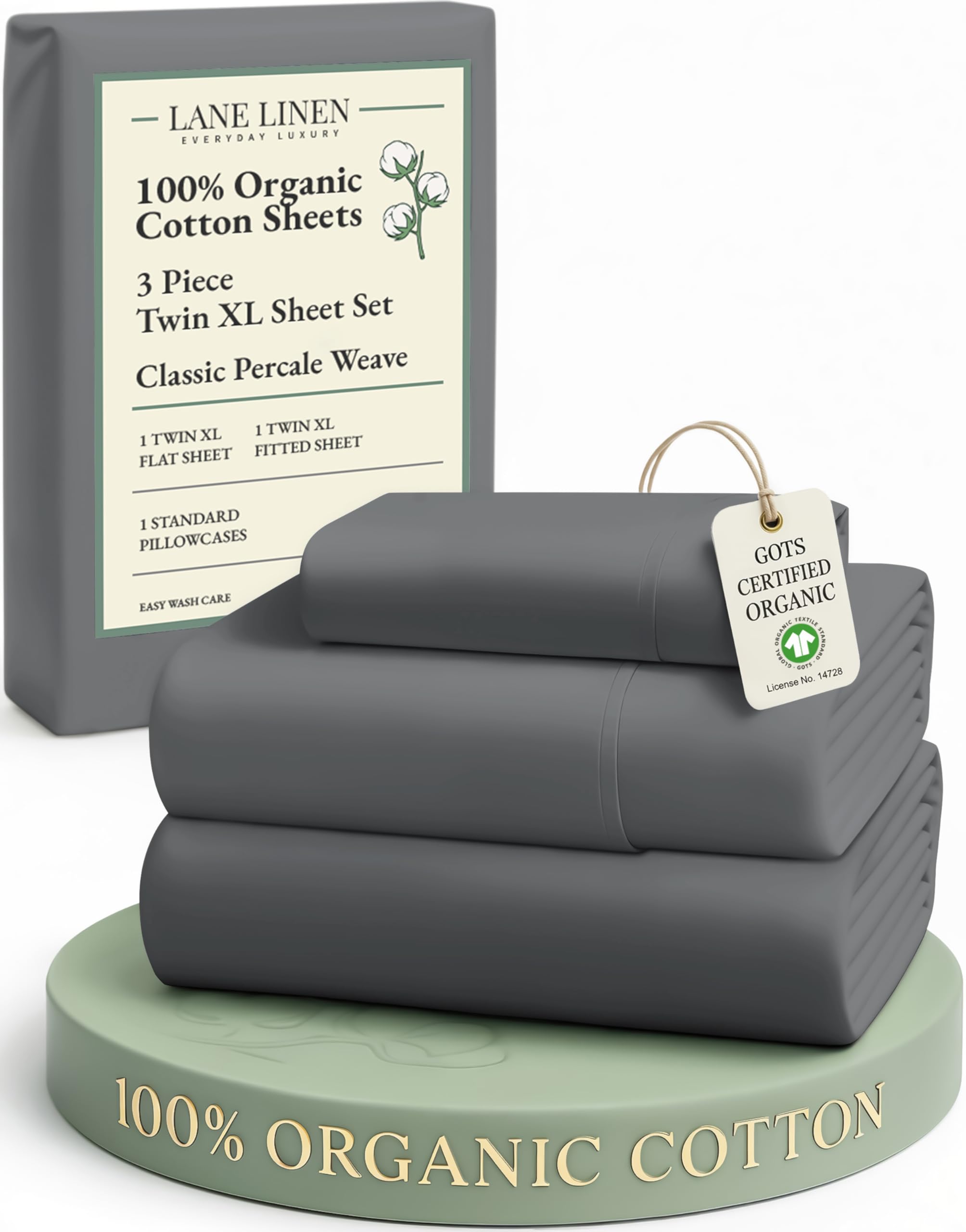 LANE LINEN 100% Organic Cotton Sheets Queen Size Bed Set, Machine Wash Eco Friendly Sustainably Produced Cotton Queen Sheet Set, Soft & Comfy Long Stabple Naturally Cooling Sheets– Mineral