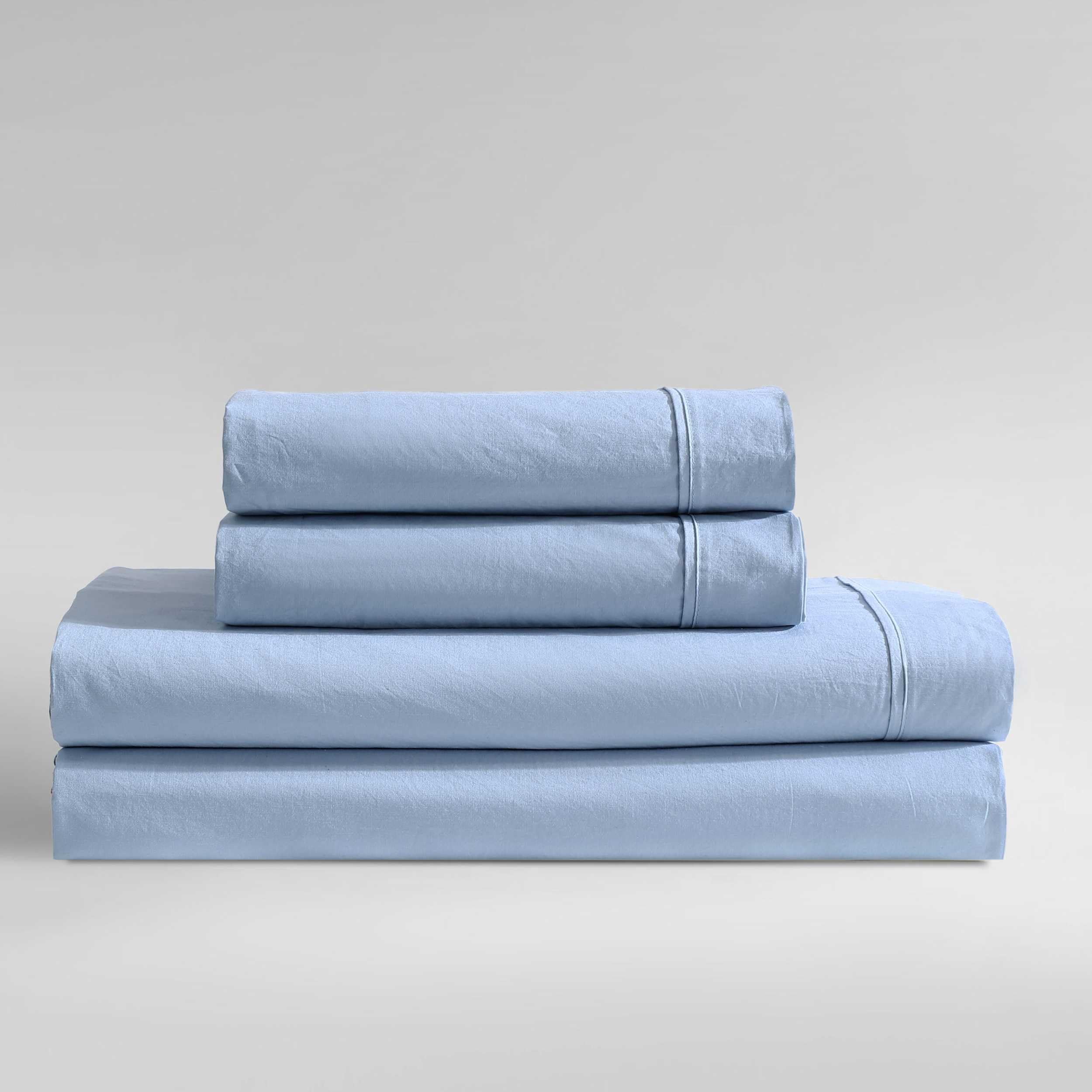 Calvin Klein - Queen Bed Sheets, Relaxed Garment Washed Cotton Percale Bedding Set with Matching Pillowcases, Deep Pockets, Oeko-TEX Certified (Washed Percale Steel Blue, Queen)