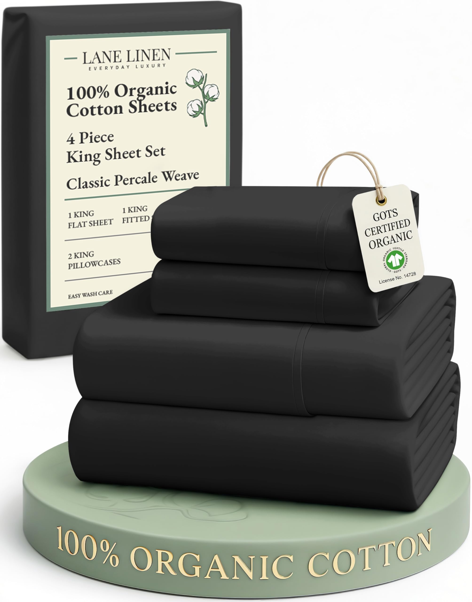 LANE LINEN 100% Organic Cotton Sheets Queen Size Bed Set, Machine Wash Eco Friendly Sustainably Produced Cotton Queen Sheet Set, Soft & Comfy Long Stabple Naturally Cooling Sheets– Mineral