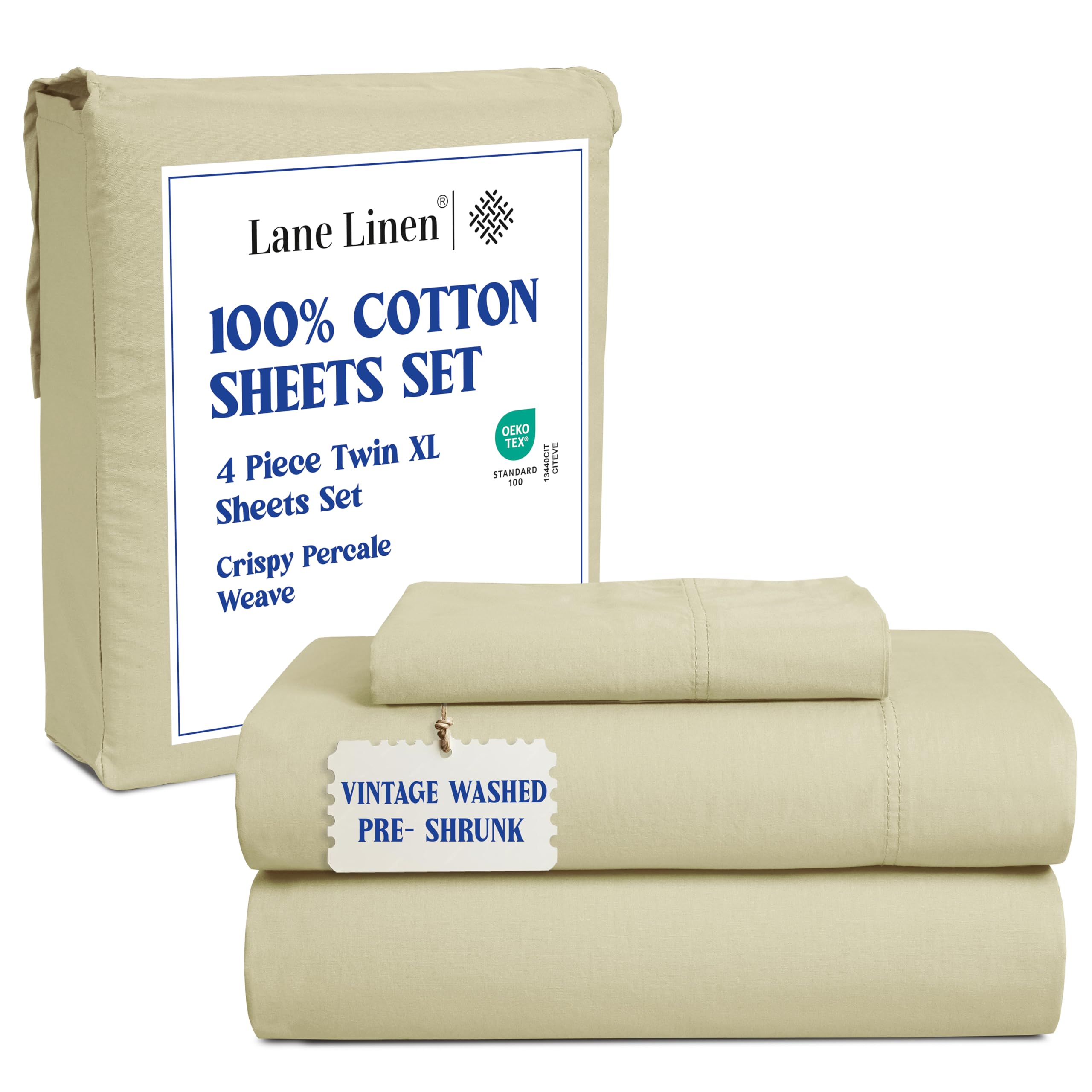 LANE LINEN Twin Sheets Set – Long-Staple 100% Cotton Pre-Washed Twin Sheets, Naturally Cool & Soft Percale Weave for All-Season Comfort for Dorm use, Machine Washable,15” Deep Pocket – Charcoal
