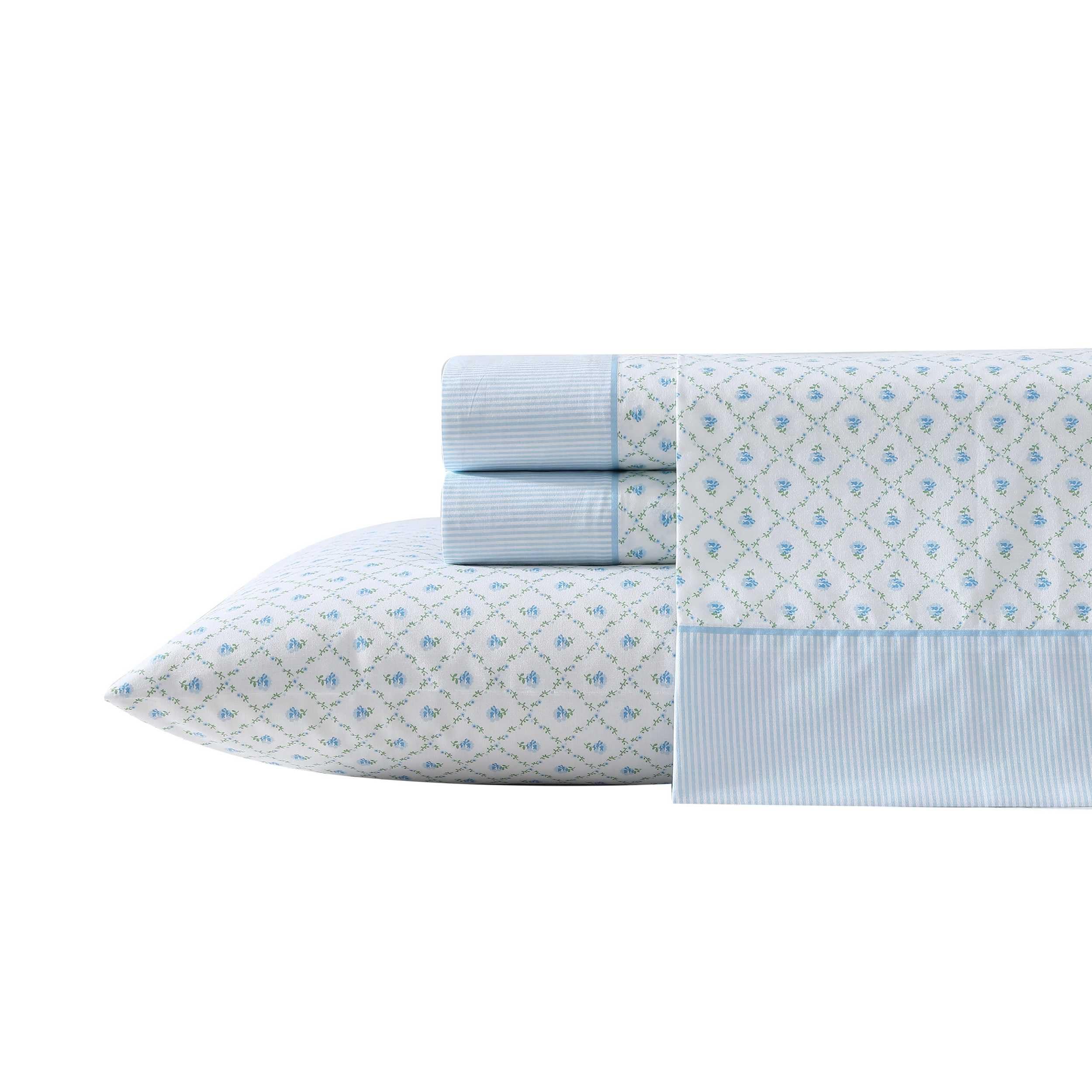 Laura Ashley - Queen Sheets, Cotton Percale Bedding Set, Lightweight & Breathable Home Decor (Evie Pink, Queen)