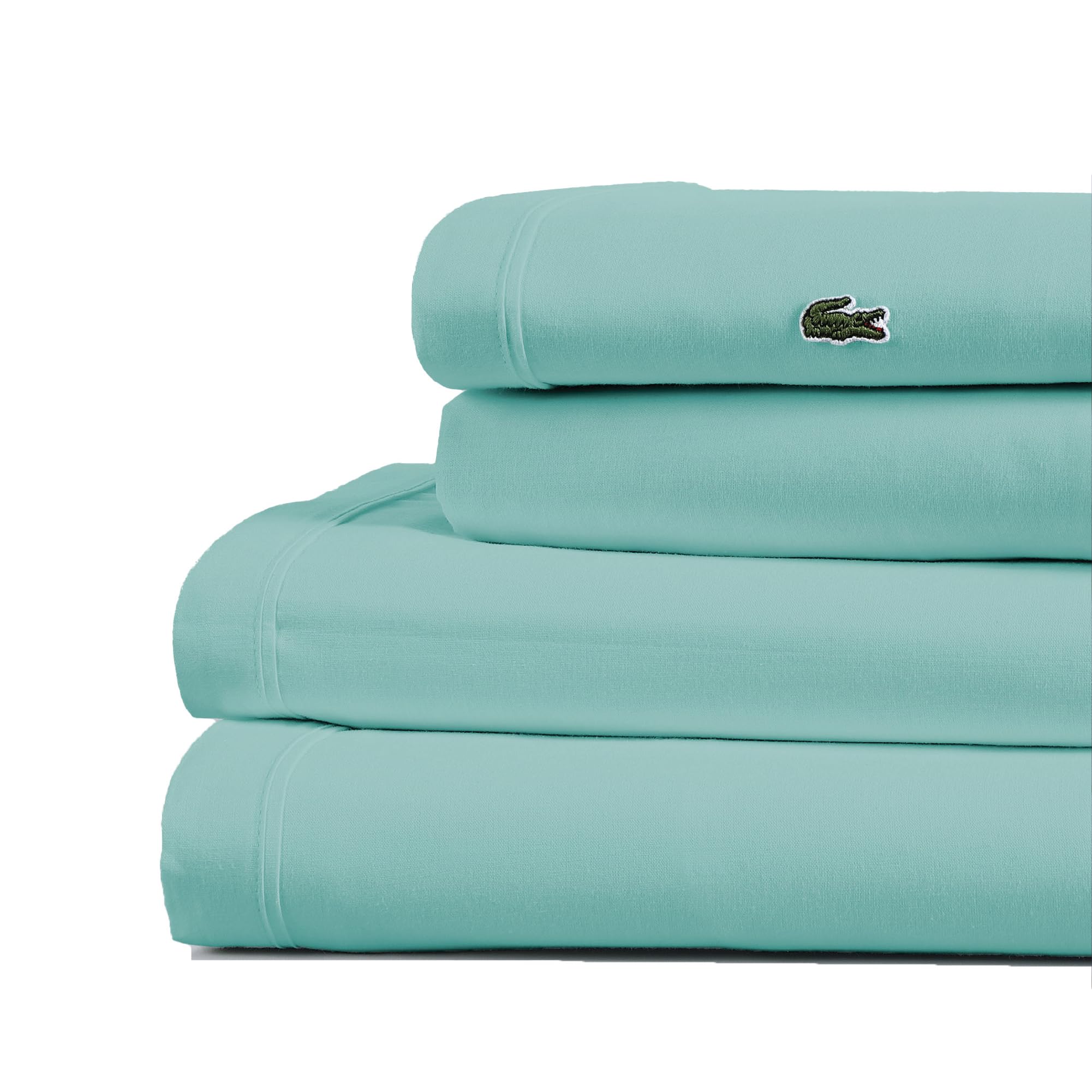 Lacoste 100% Cotton Percale 4-Piece Sheet Set – Cool, Crisp, Matte, and Durable, Oeko-Tex Certified – Solid, Navy, Full