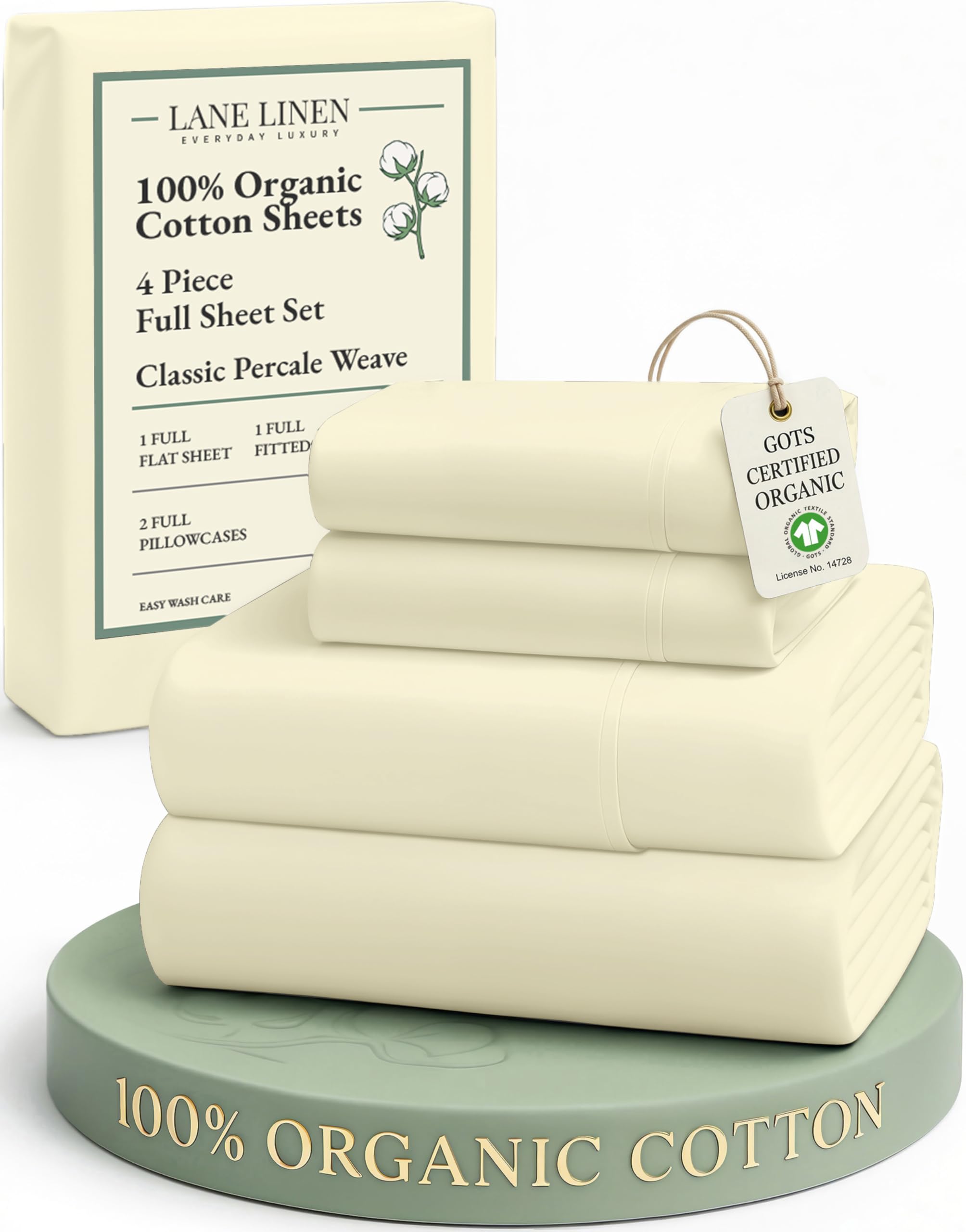 LANE LINEN Eco Friendly 100% Organic Cotton Queen Sheet Set, Soft & Comfy Fully Elasticized 15" Deep Pocket Bed Sheets, Low Pill Naturally Cooling Machine Wash Sábanas Queen- White Bed Sheets