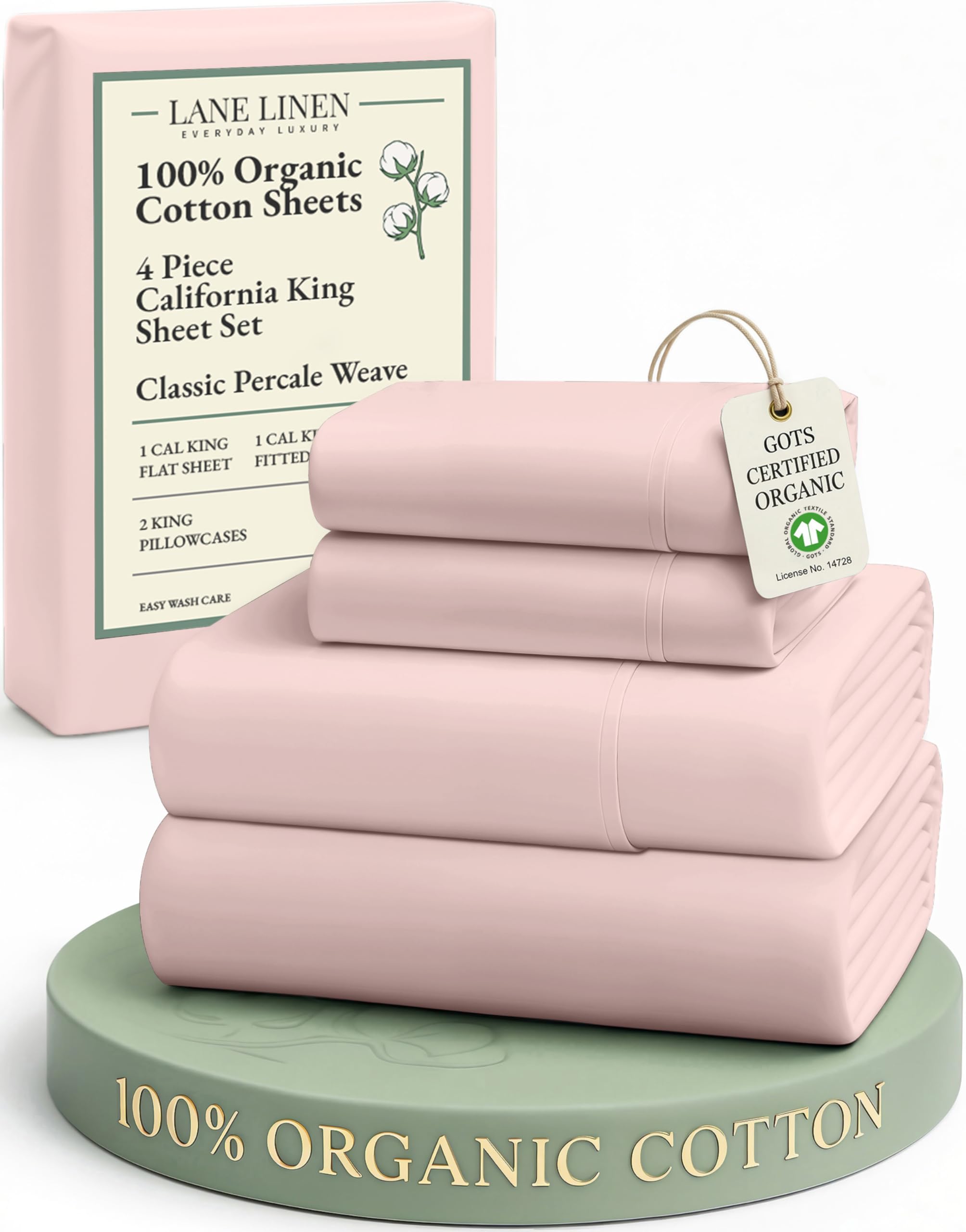 LANE LINEN 100% Organic Cotton Sheets Queen Size Bed Set, Machine Wash Eco Friendly Sustainably Produced Cotton Queen Sheet Set, Soft & Comfy Long Stabple Naturally Cooling Sheets– Mineral