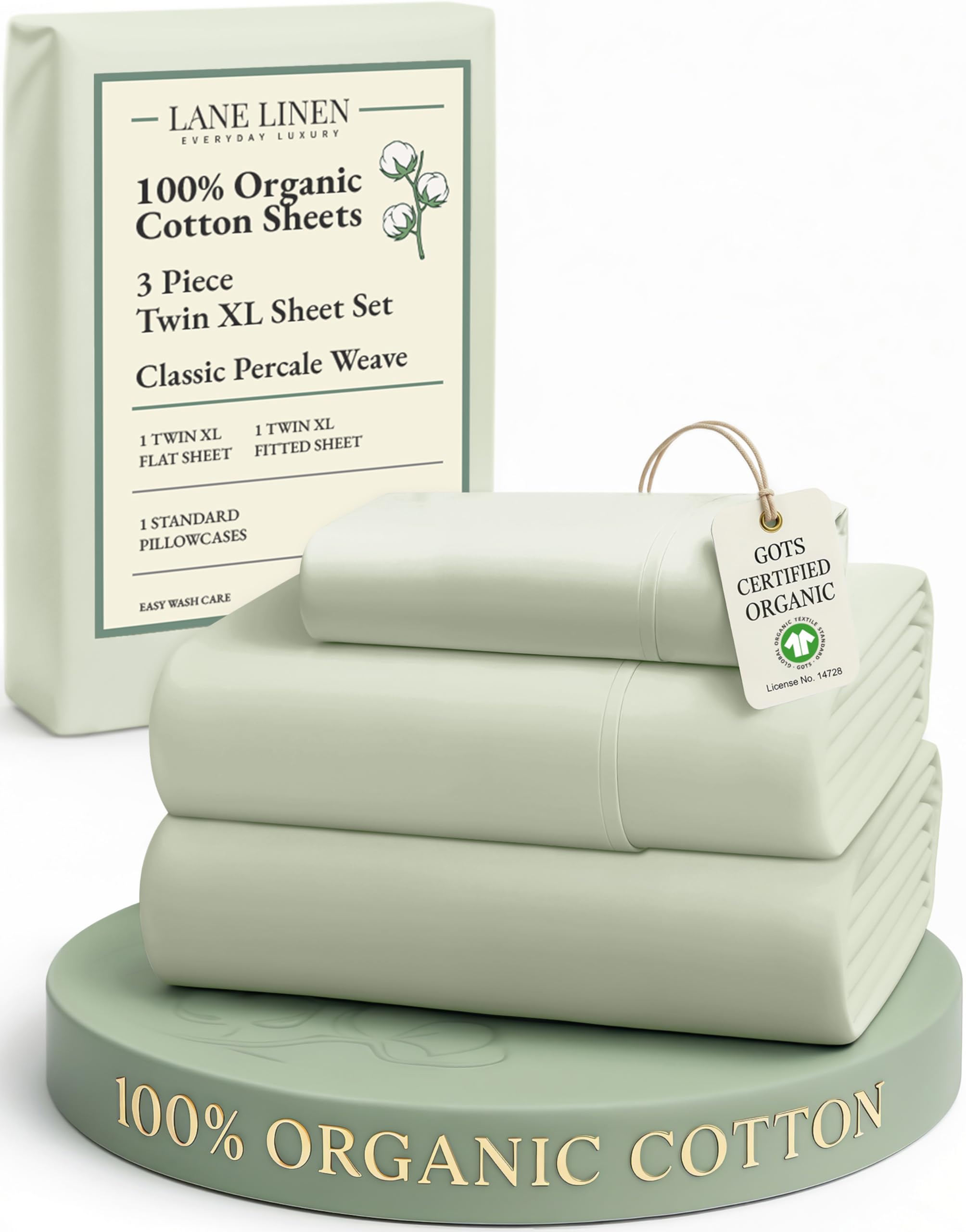 LANE LINEN 100% Organic Cotton Sheets Queen Size Bed Set, Machine Wash Eco Friendly Sustainably Produced Cotton Queen Sheet Set, Soft & Comfy Long Stabple Naturally Cooling Sheets– Mineral