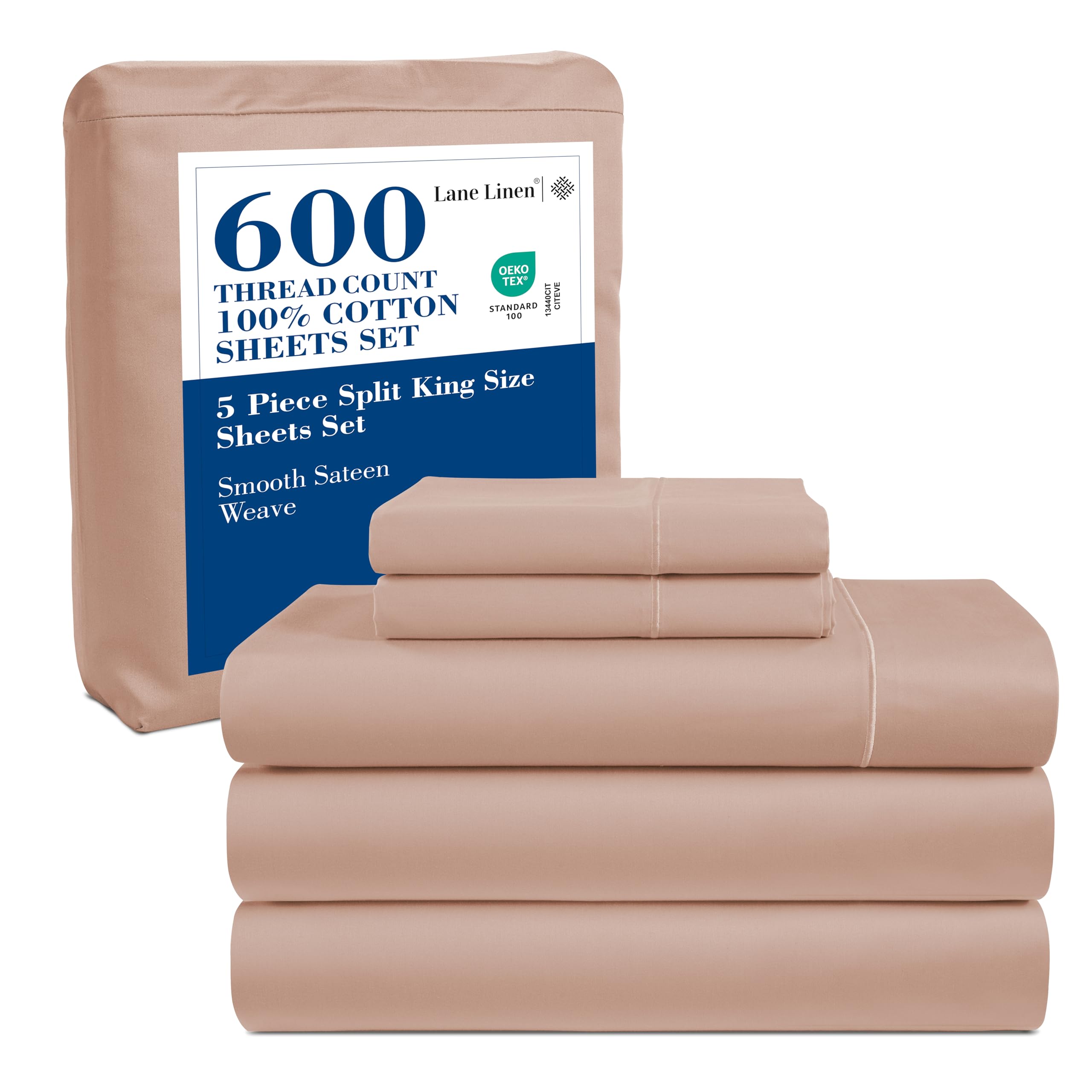 LANE LINEN Queen Bed Sheets - Pemium 600 Thread Count Long Staple 100% Cotton Sheets Queen Size Bed Set, Hotel Luxury Sateen Finish, 15" Deep Pocket Fitted Sheet, Cool & Durable - Denim