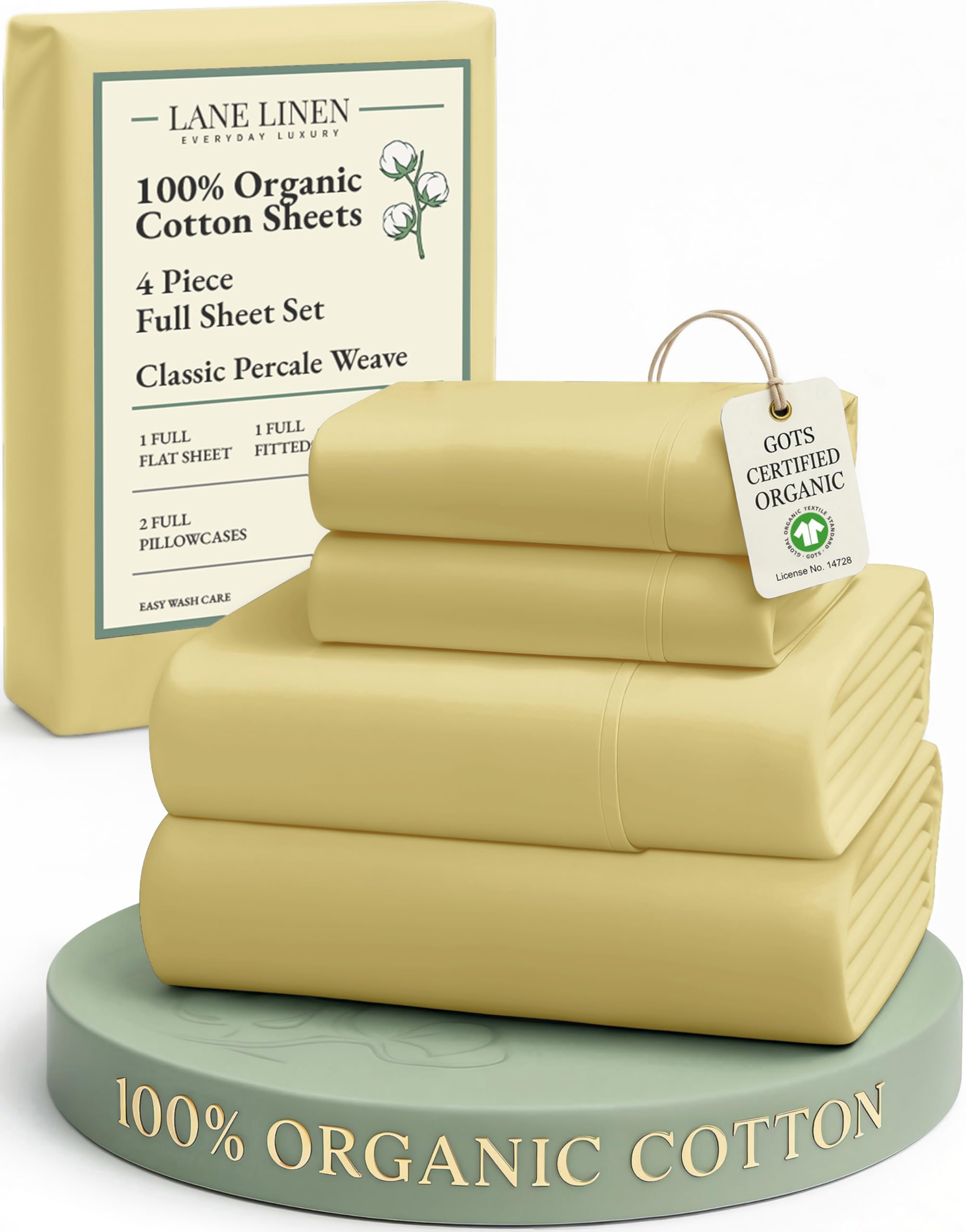LANE LINEN 100% Organic Cotton Sheets Queen Size Bed Set, Machine Wash Eco Friendly Sustainably Produced Cotton Queen Sheet Set, Soft & Comfy Long Stabple Naturally Cooling Sheets– Mineral