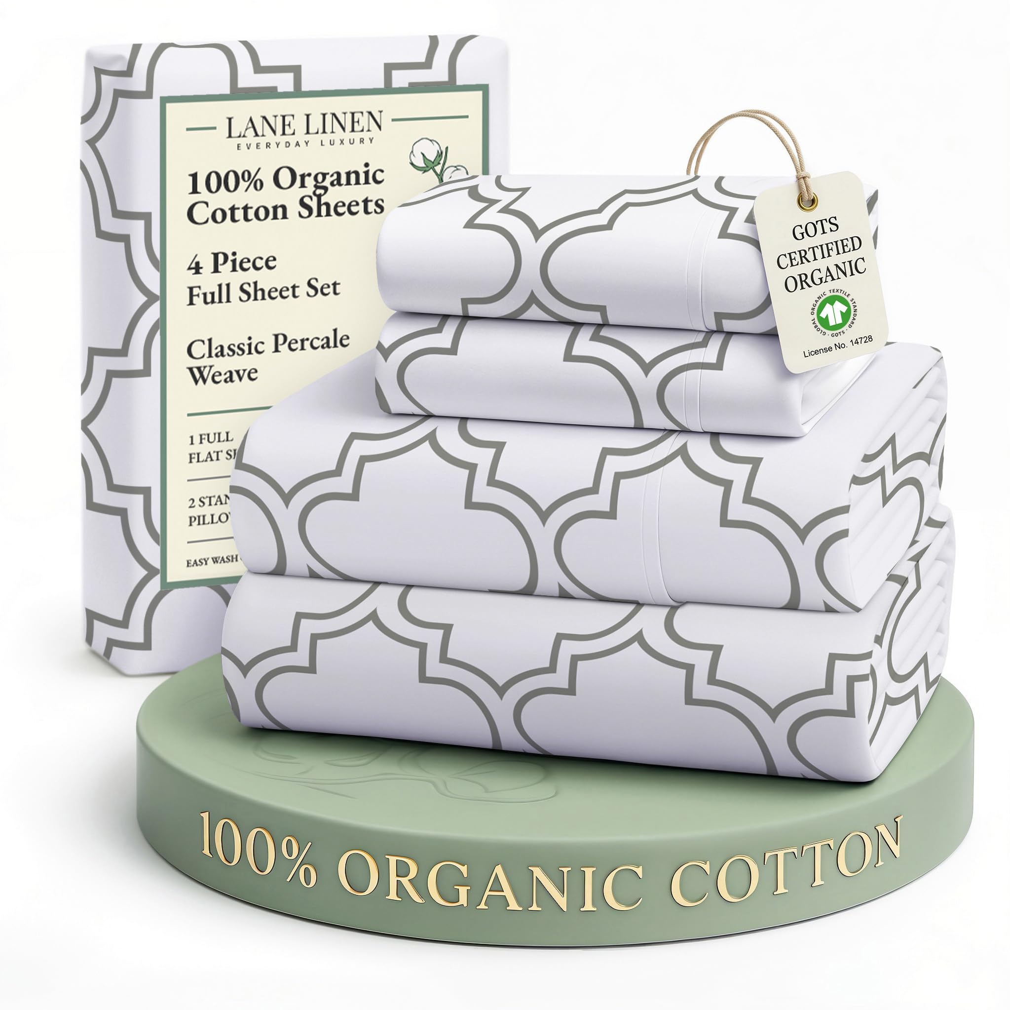 LANE LINEN Eco Friendly 100% Organic Cotton Queen Sheet Set, Soft & Comfy Fully Elasticized 15" Deep Pocket Bed Sheets, Low Pill Naturally Cooling Machine Wash Sábanas Queen- White Bed Sheets