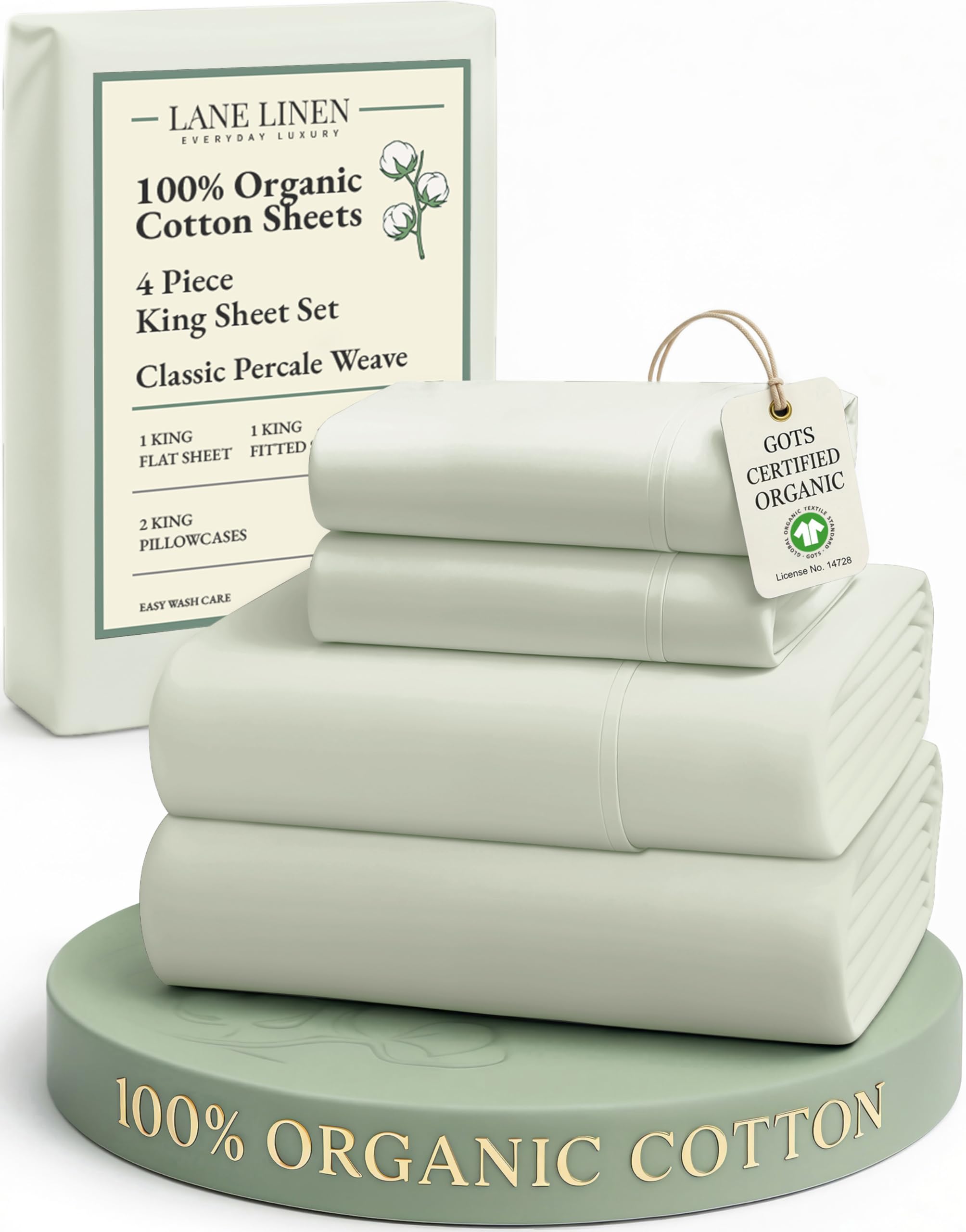 LANE LINEN Eco Friendly 100% Organic Cotton Queen Sheet Set, Soft & Comfy Fully Elasticized 15" Deep Pocket Bed Sheets, Low Pill Naturally Cooling Machine Wash Sábanas Queen- White Bed Sheets