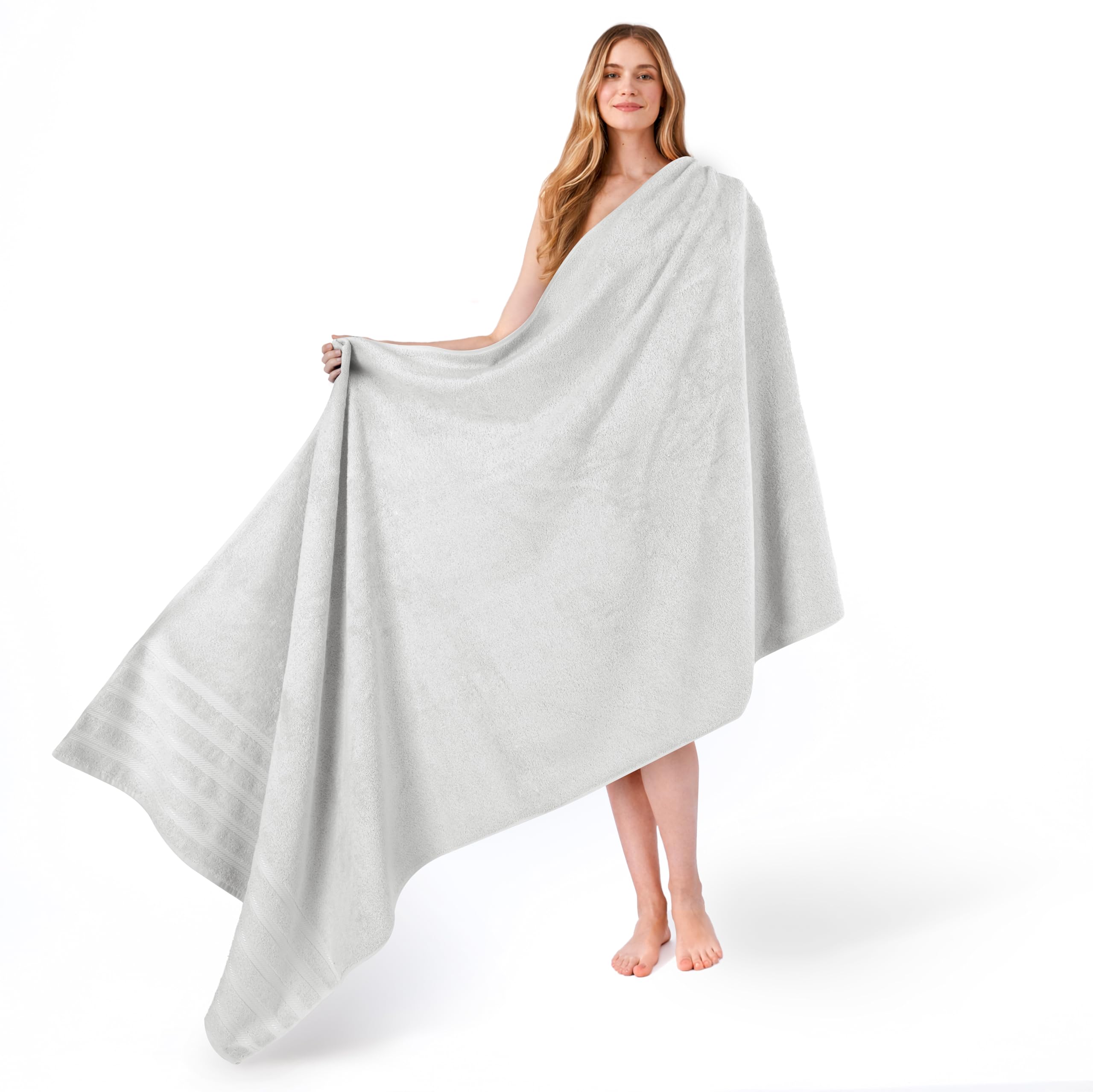 American Soft Linen Luxury 6 Piece Towel Set, 2 Bath Towels 2 Hand Towel 2 Washcloths, 600 GSM 100% Cotton Turkish Towels for Bathroom, Silver Grey Towel Sets